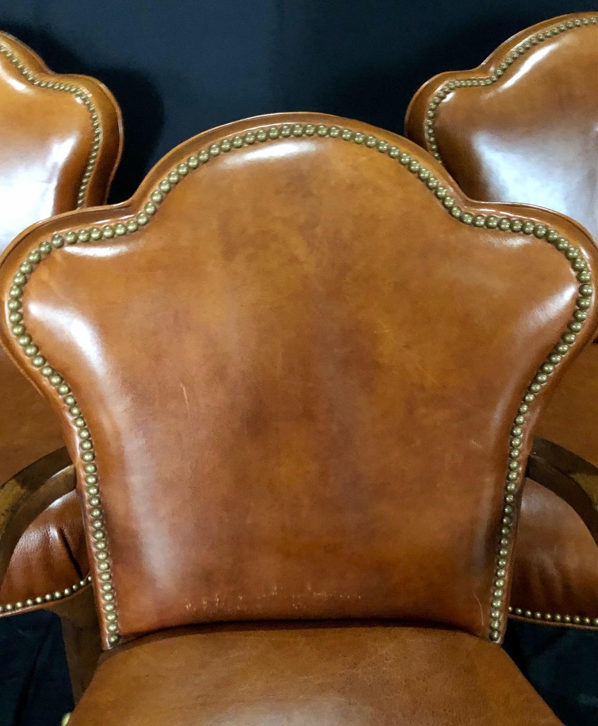 Late 20th Century Yummy Caramel Leather Set of Three Vintage Library Club or Desk Chairs