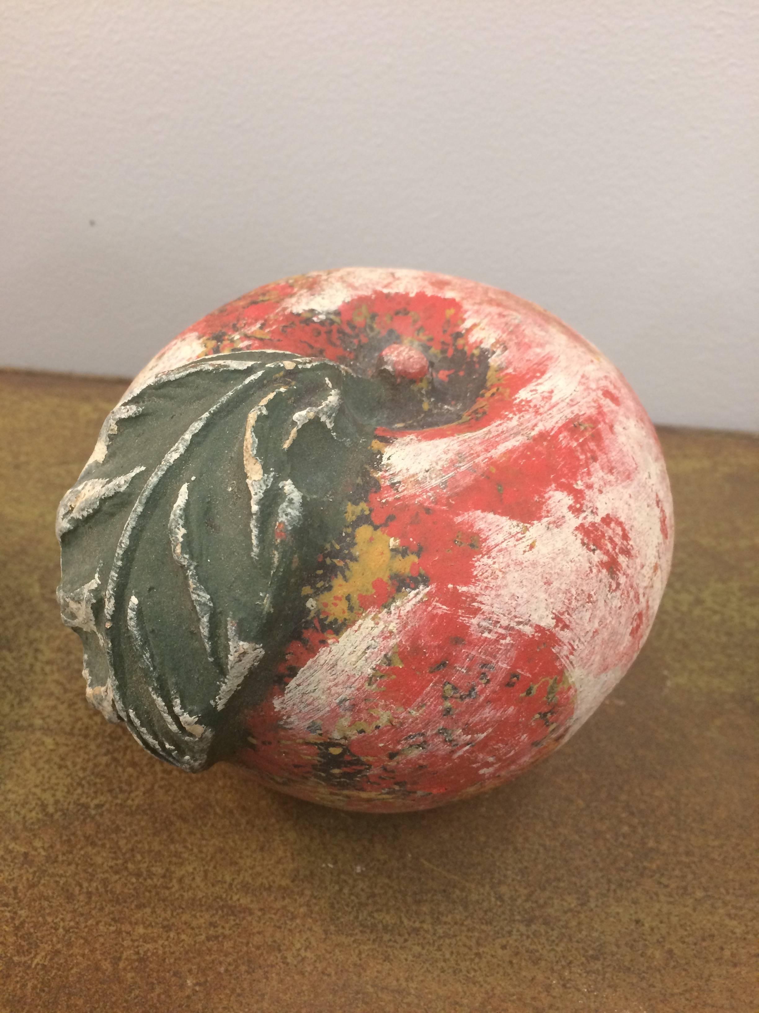 Yummy Collection of Hand-Painted Clay Fruit in Braided Bowl In Excellent Condition For Sale In Hopewell, NJ