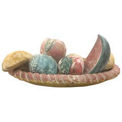 Yummy Collection of Hand-Painted Clay Fruit in Braided Bowl