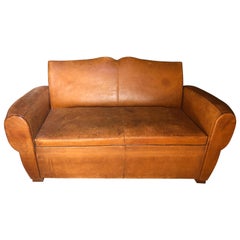 Yummy Distressed Leather Used Mustache Back French Sofa