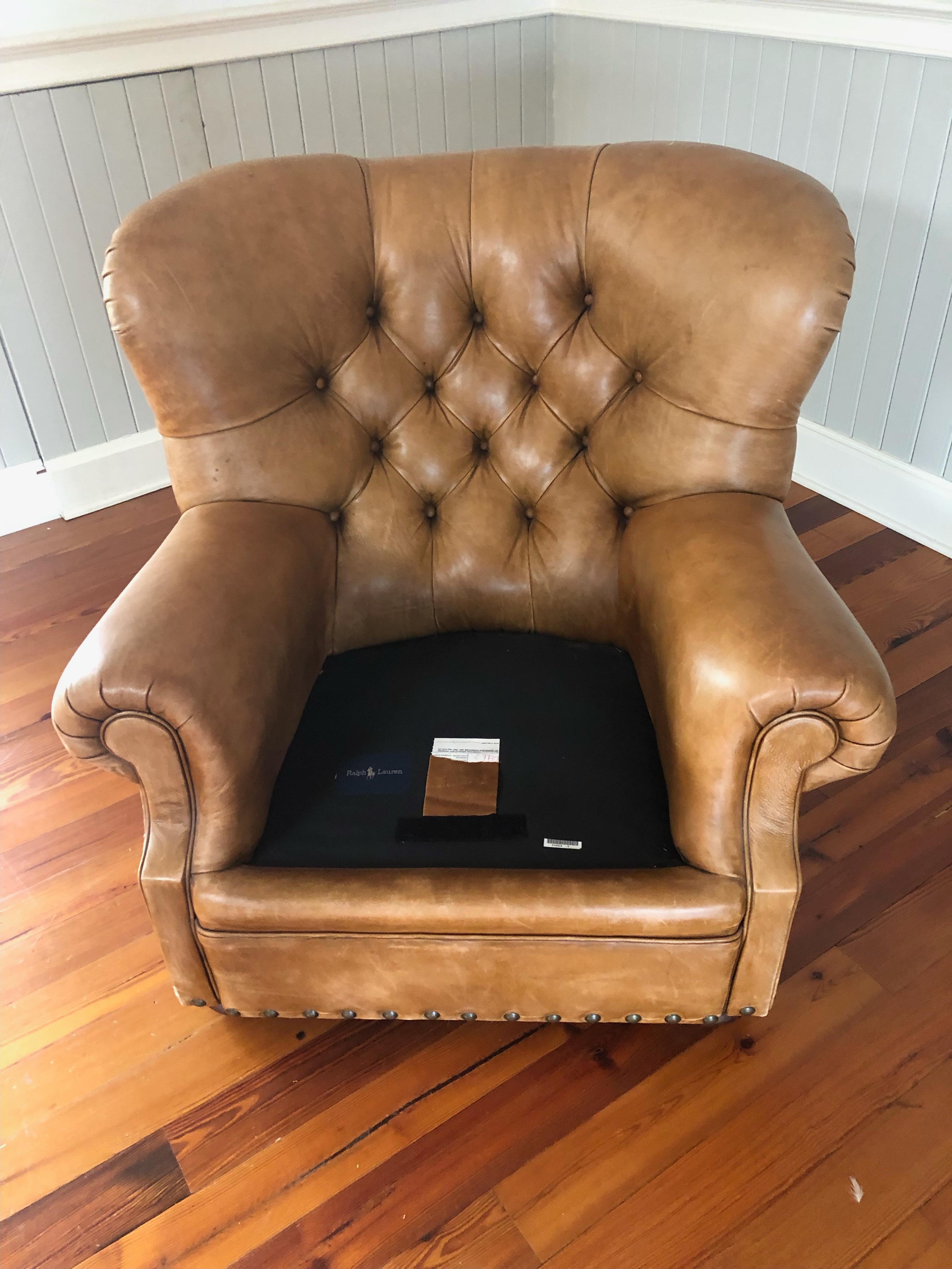 Yummy Leather Ralph Lauren Tufted Leather Writer's Club Chair and Ottoman Set 3