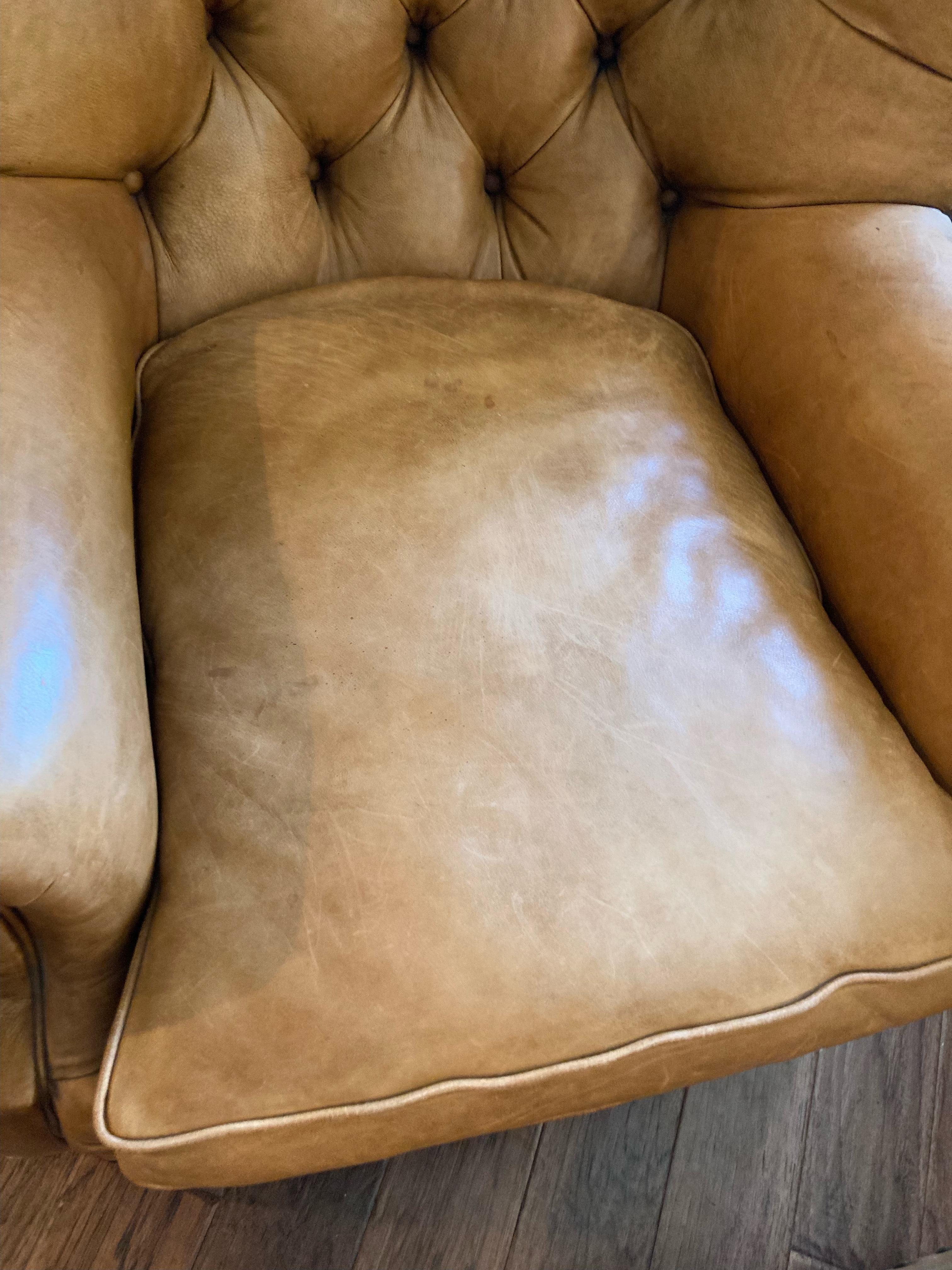 caramel leather chair and ottoman