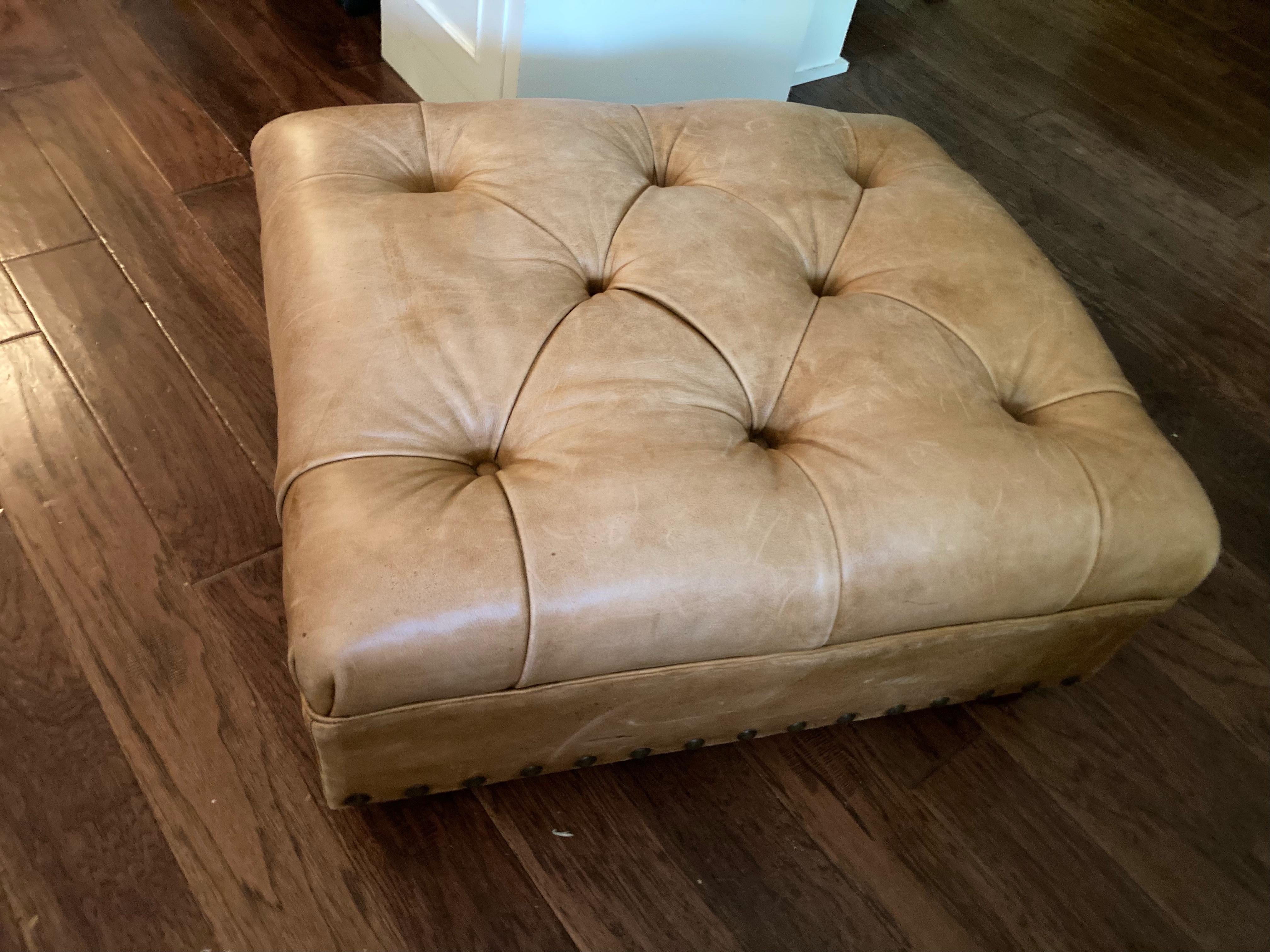 leather tufted chair and ottoman