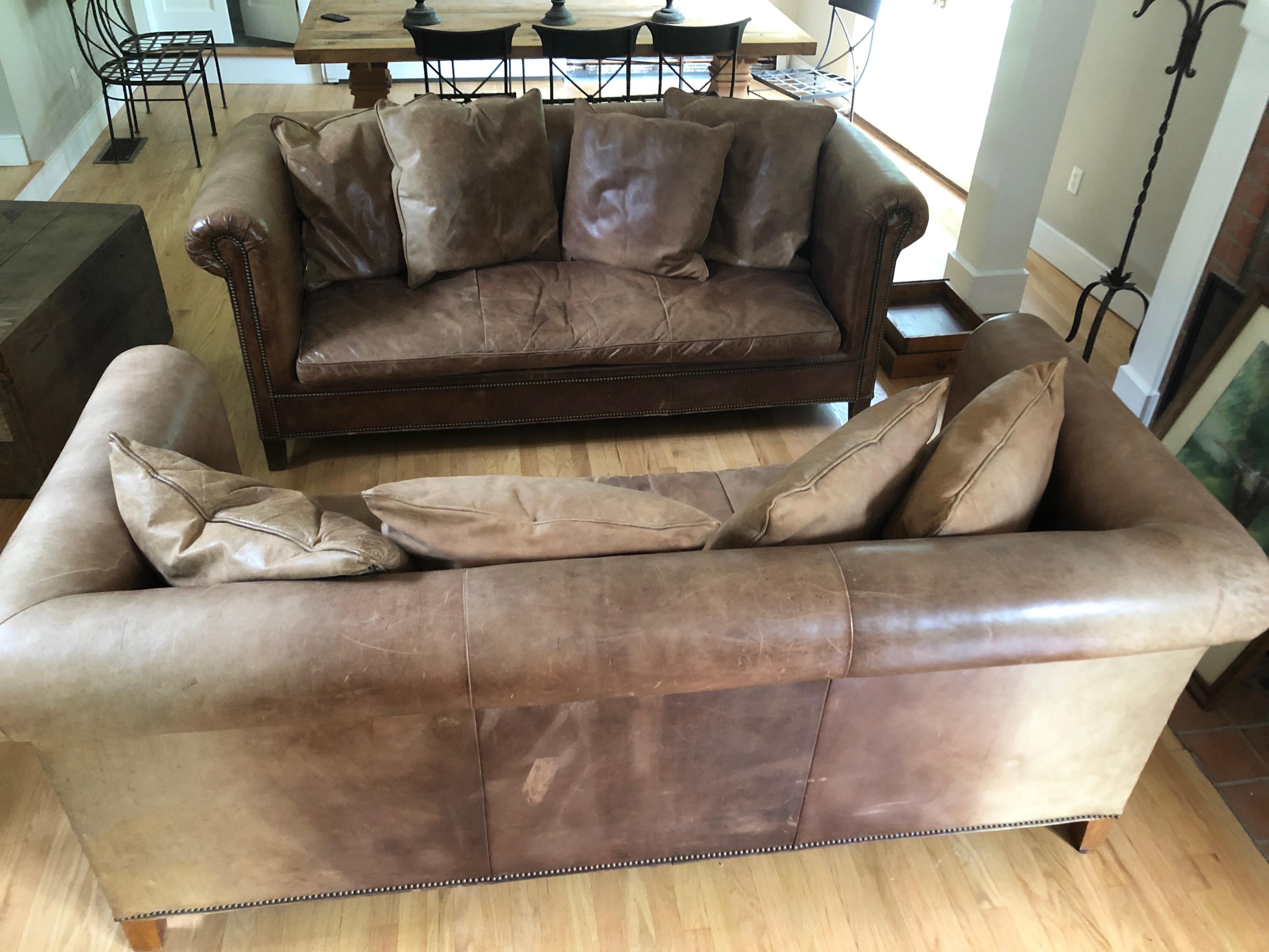 Yummy Pair of Soft Leather and Down Ralph Lauren Sofas 8