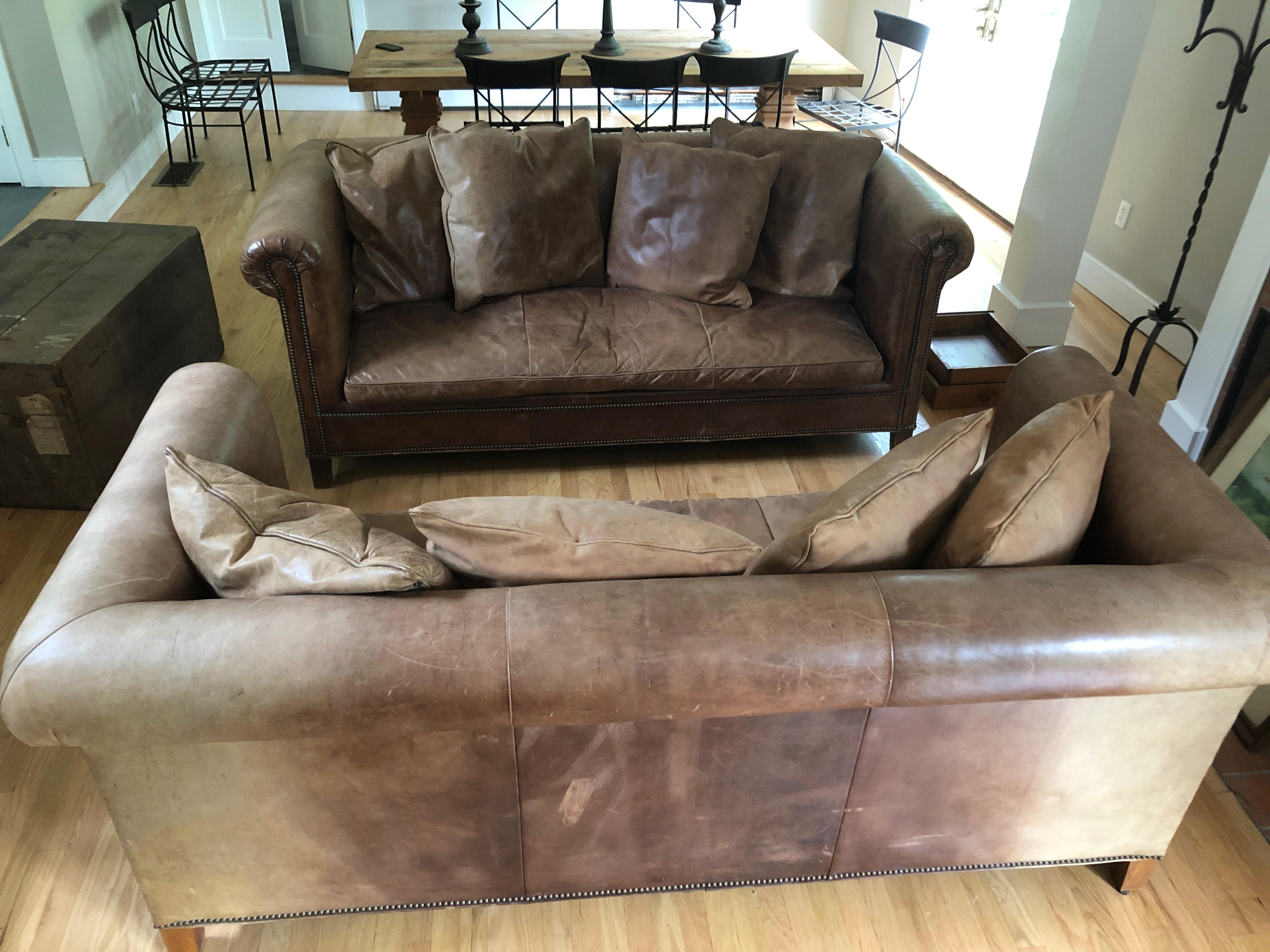 American Yummy Pair of Soft Leather and Down Ralph Lauren Sofas