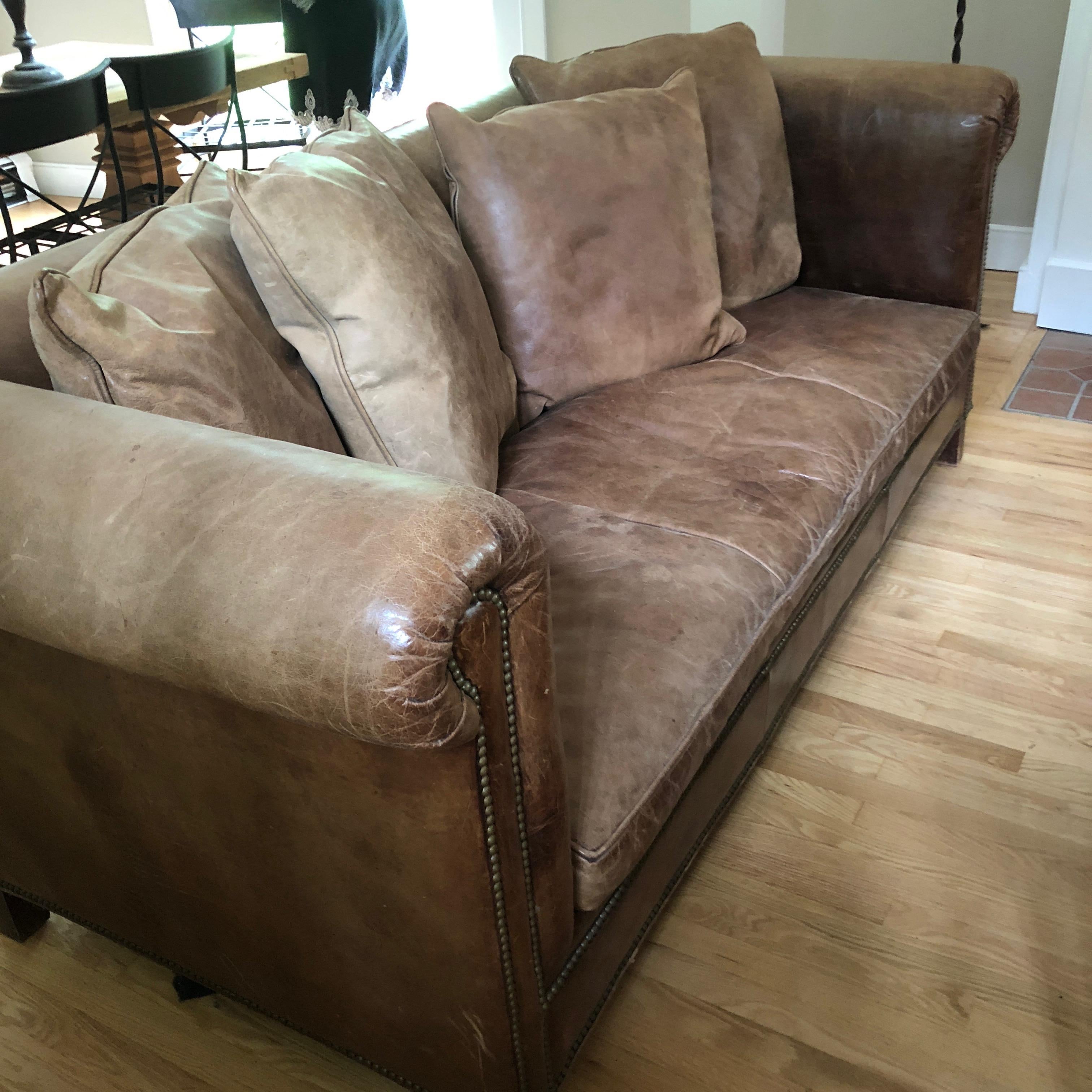 Yummy Pair of Soft Leather and Down Ralph Lauren Sofas In Excellent Condition In Hopewell, NJ