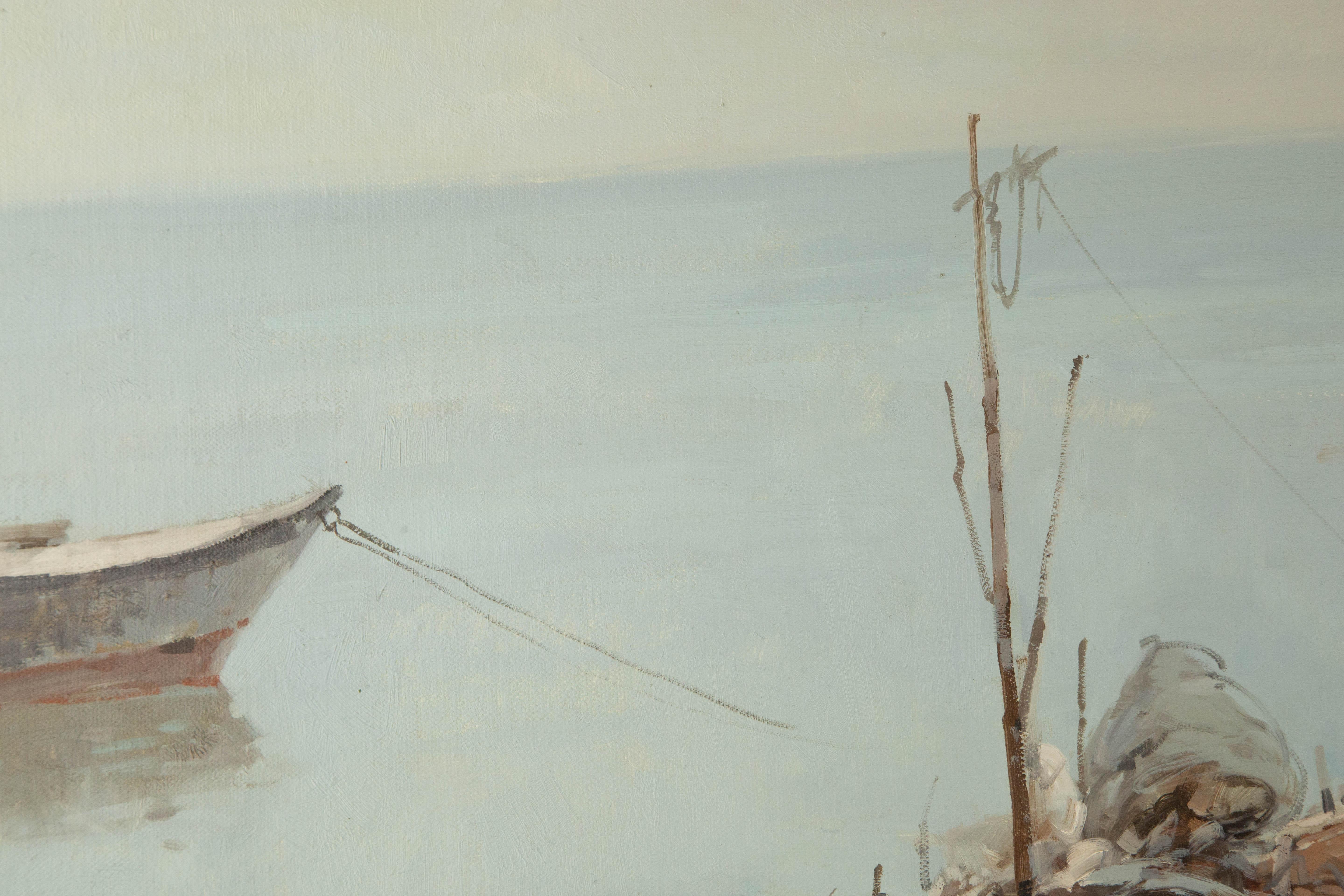 Yun Xi Landschaft, Original, Ölgemälde auf Leinwand, „Fischenboote“, Yun Xi im Angebot 1