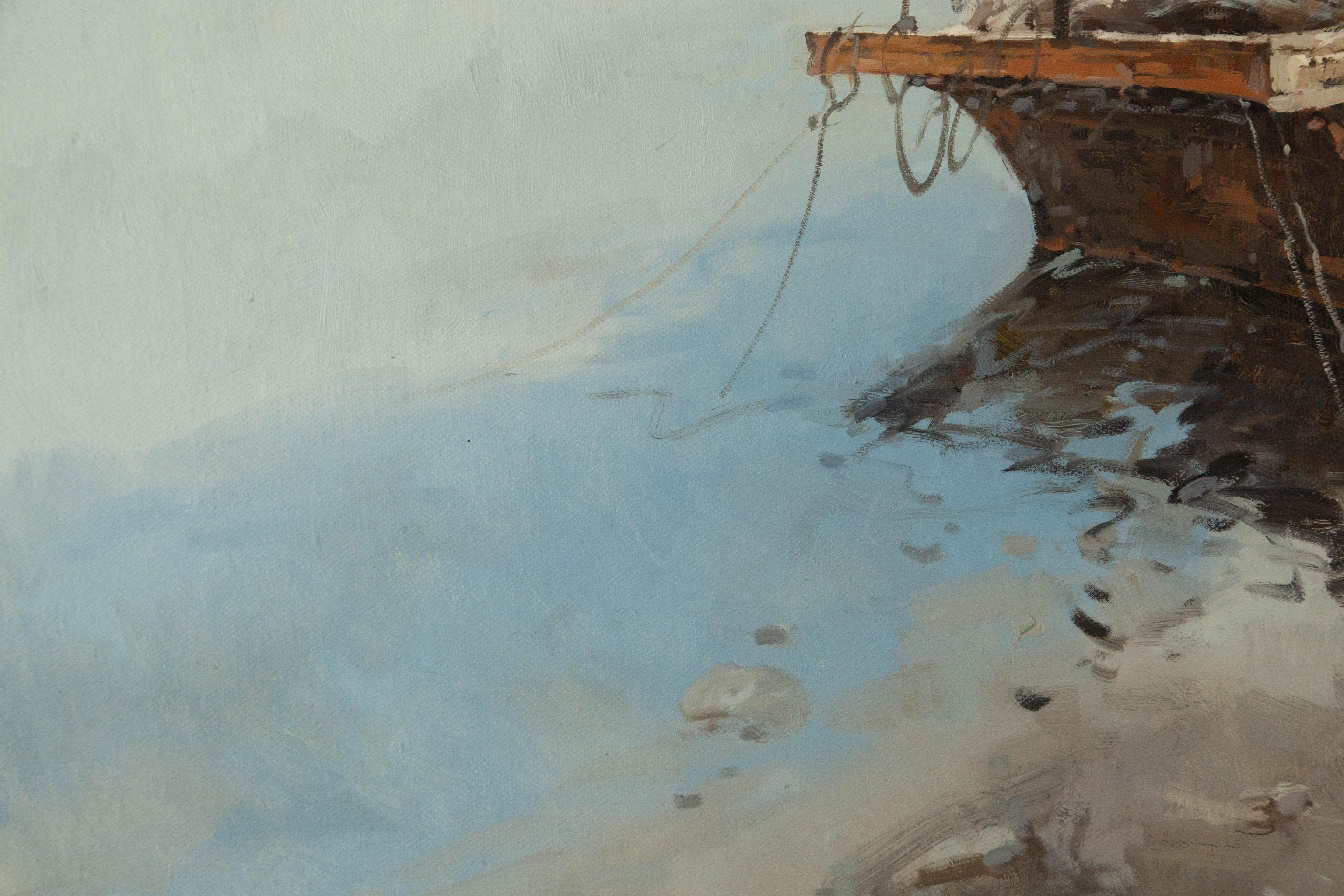 Yun Xi Landschaft, Original, Ölgemälde auf Leinwand, „Fischenboote“, Yun Xi im Angebot 2