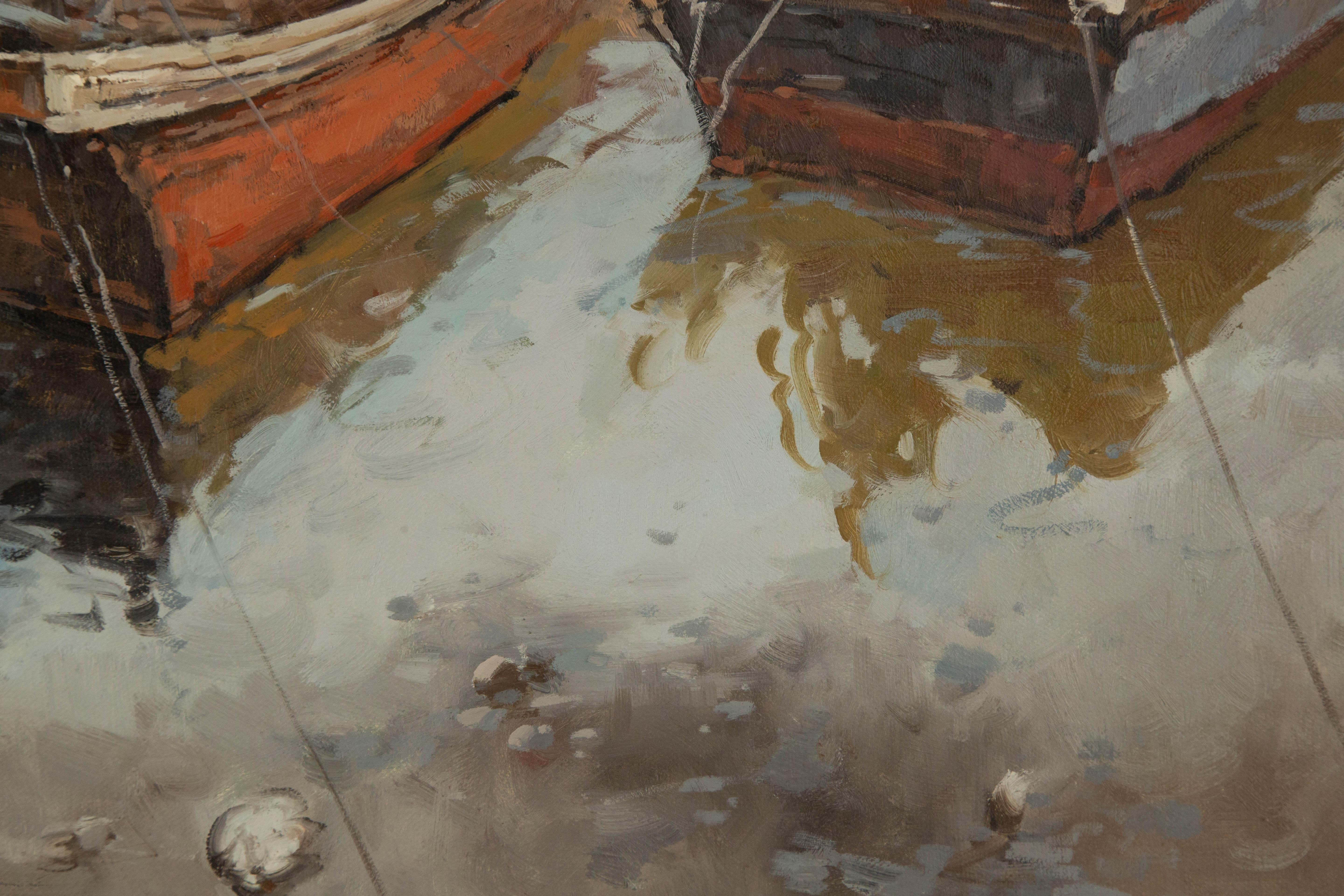 Yun Xi Landschaft, Original, Ölgemälde auf Leinwand, „Fischenboote“, Yun Xi im Angebot 4