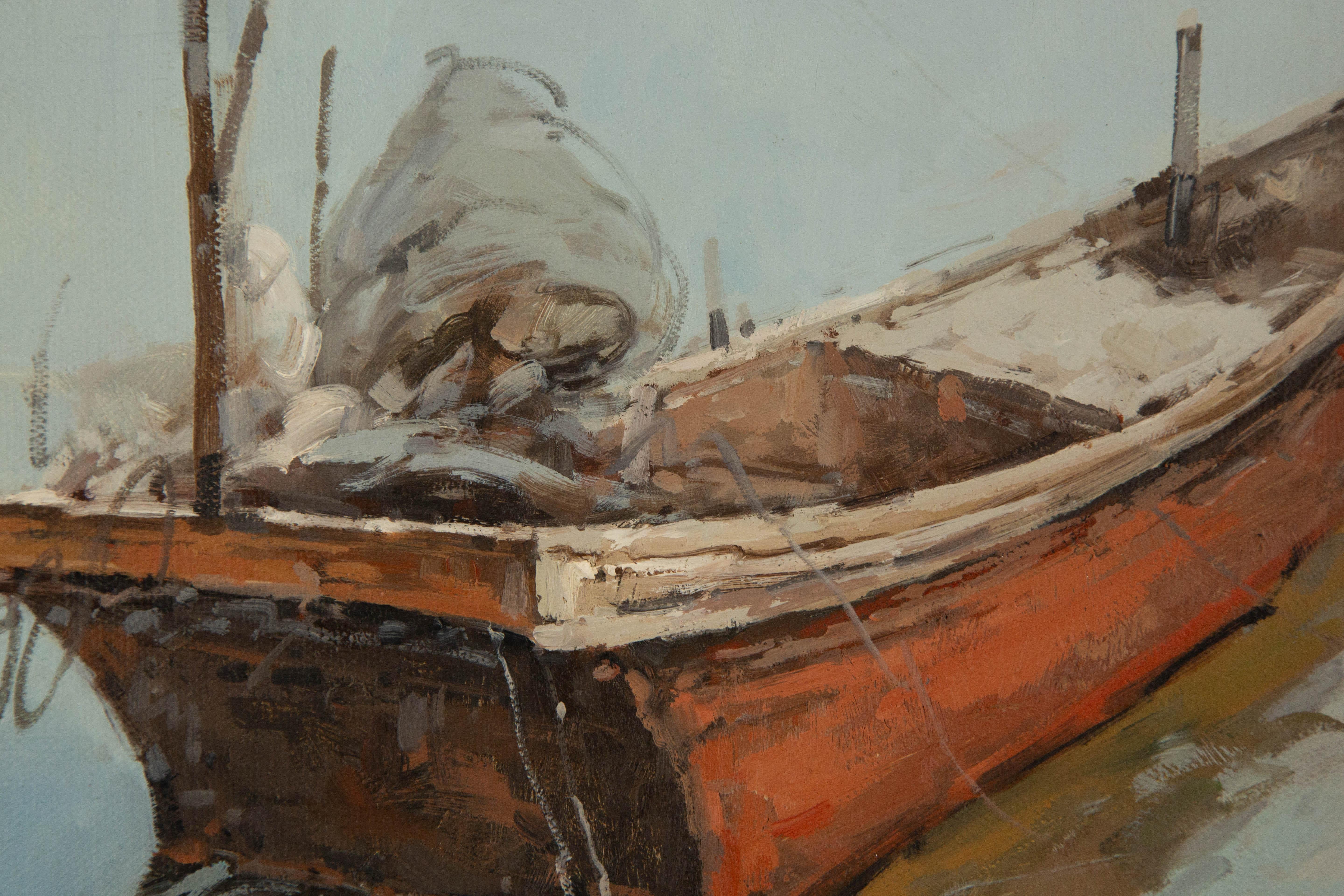 Yun Xi Landschaft, Original, Ölgemälde auf Leinwand, „Fischenboote“, Yun Xi im Angebot 5