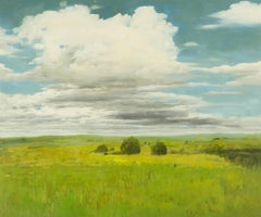 Yun Xi Landschaft, Original, Öl auf Leinwand, „Grassland unter weißen Wolken“, Yun Xi