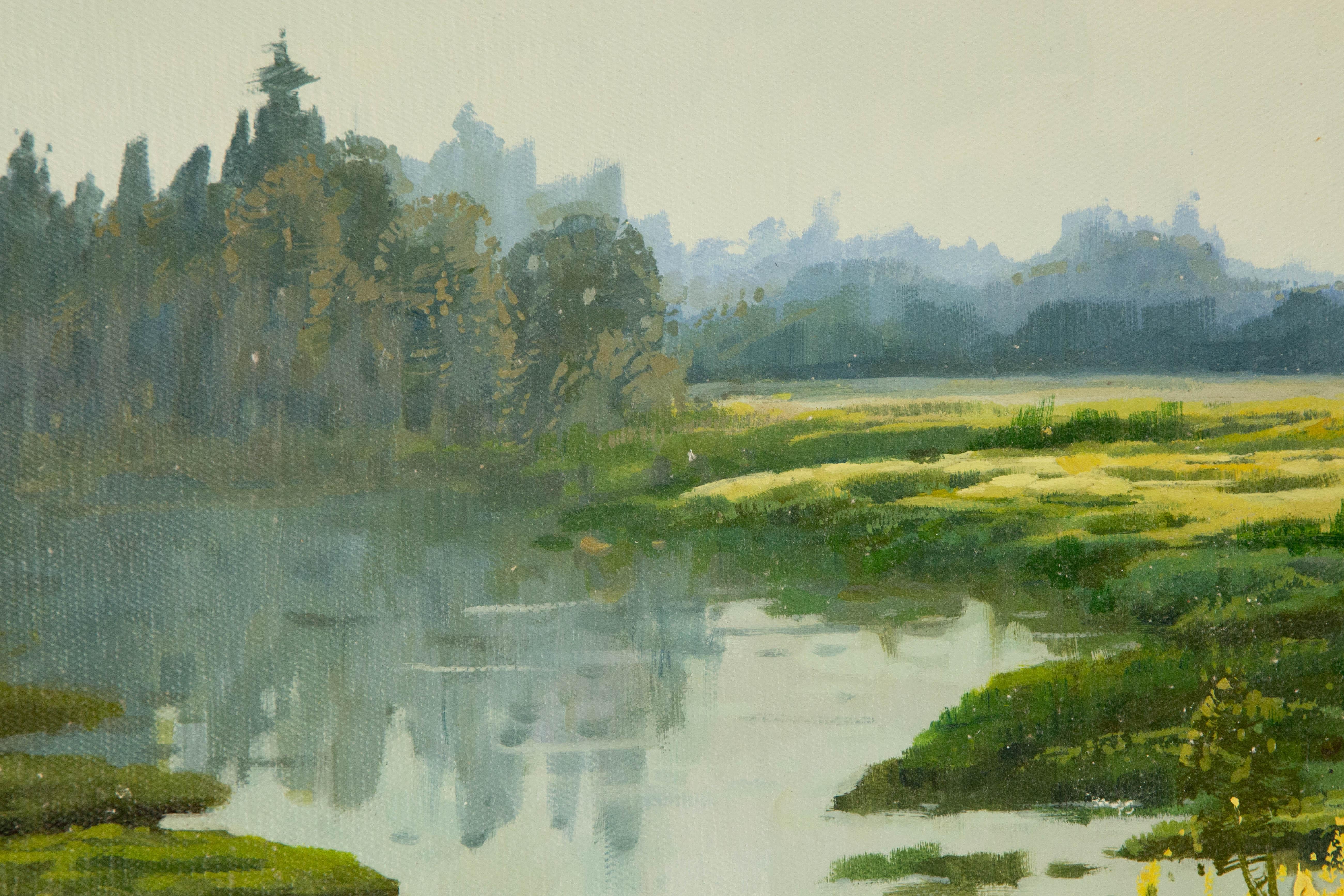 Huile sur toile originale du paysage Yun Xi « Rapeseeed Field » (field de Rapeseeed) en vente 1
