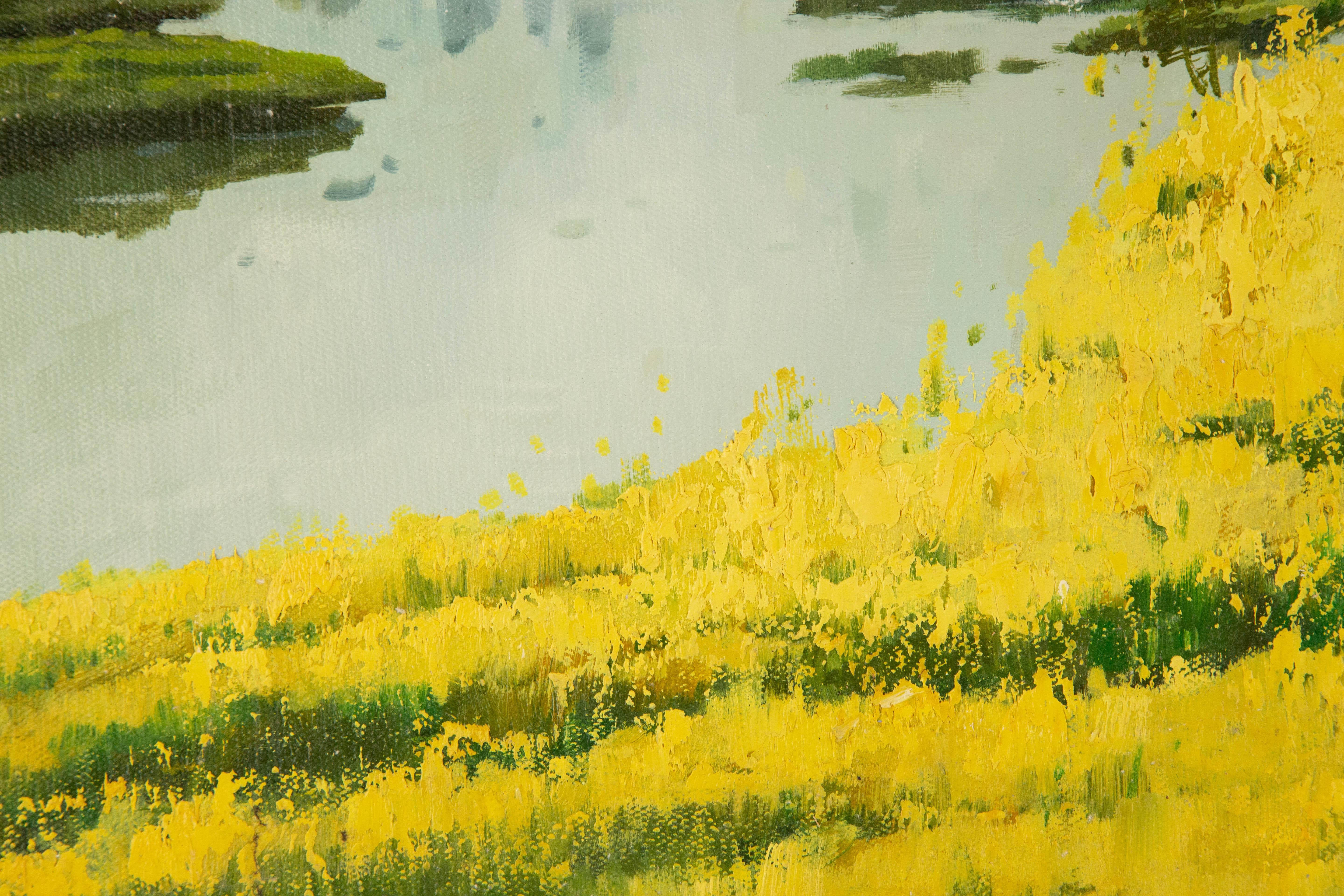 Huile sur toile originale du paysage Yun Xi « Rapeseeed Field » (field de Rapeseeed) en vente 2
