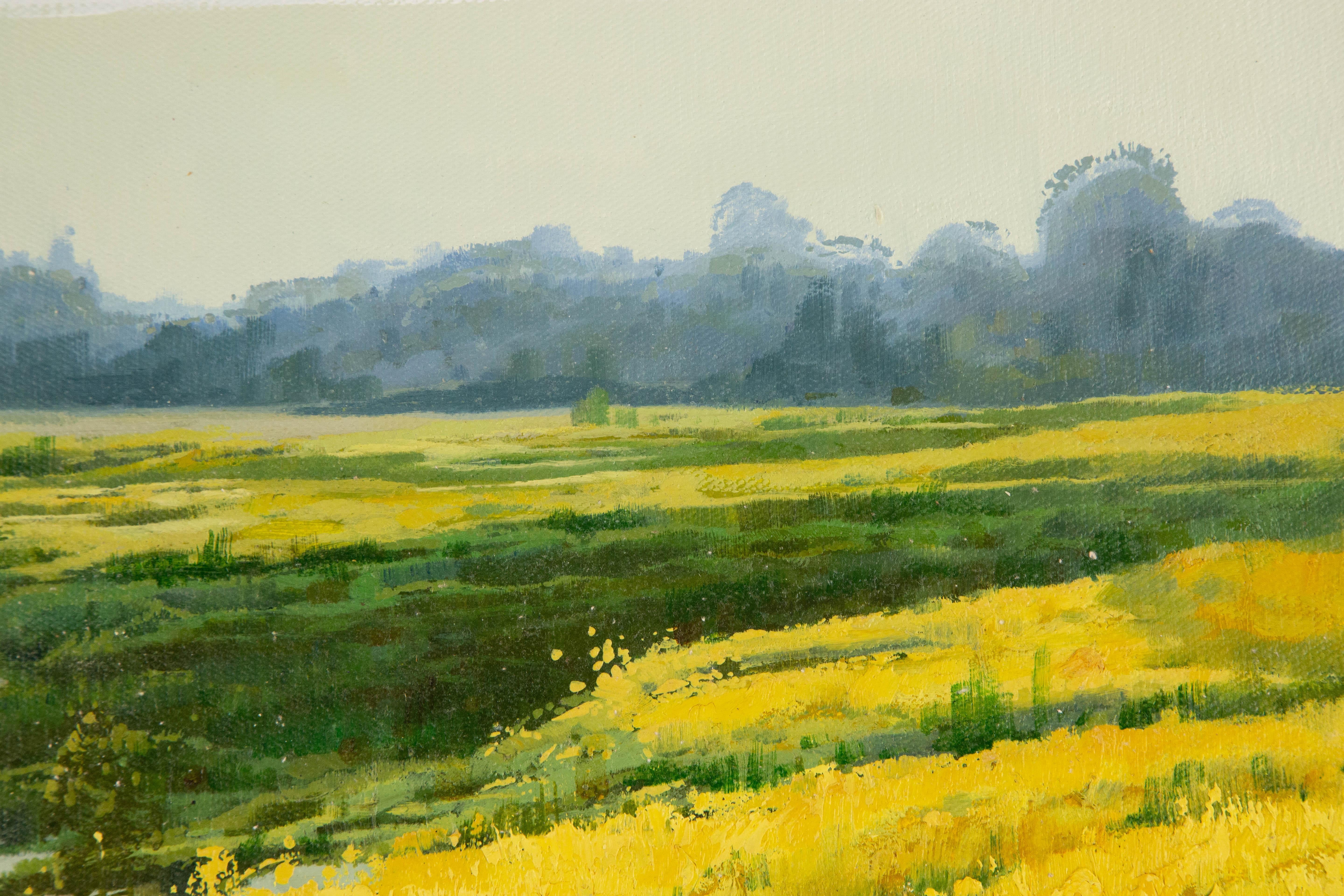 Huile sur toile originale du paysage Yun Xi « Rapeseeed Field » (field de Rapeseeed) en vente 3