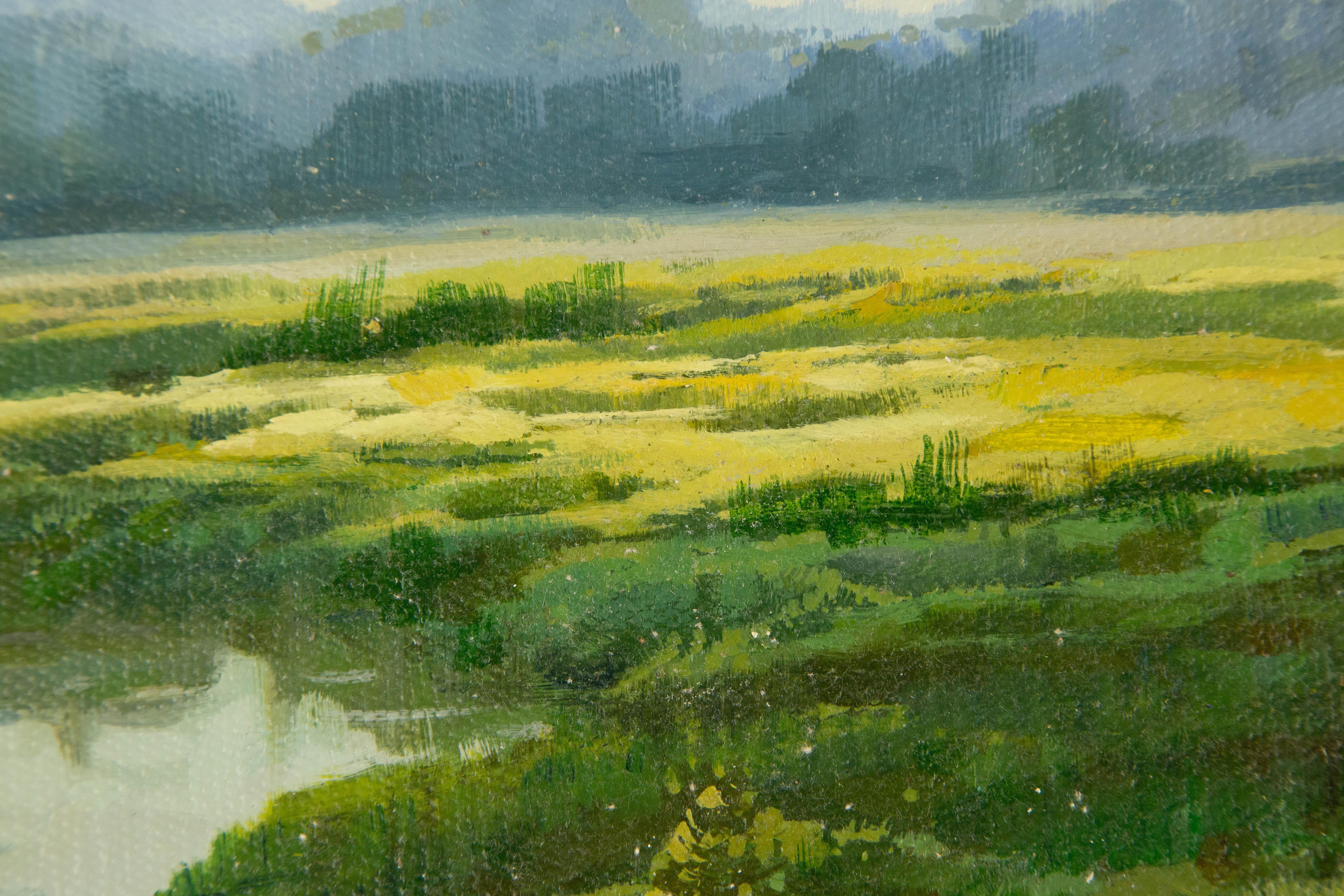 Huile sur toile originale du paysage Yun Xi « Rapeseeed Field » (field de Rapeseeed) en vente 6