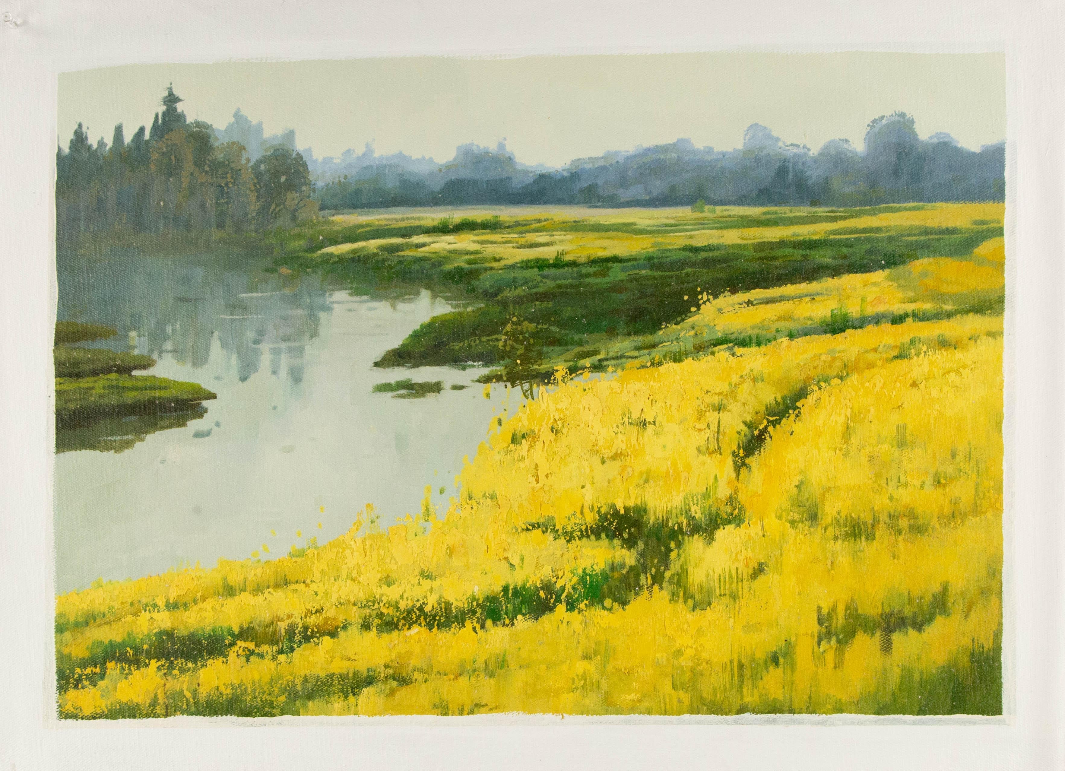 Huile sur toile originale du paysage Yun Xi « Rapeseeed Field » (field de Rapeseeed) en vente 7