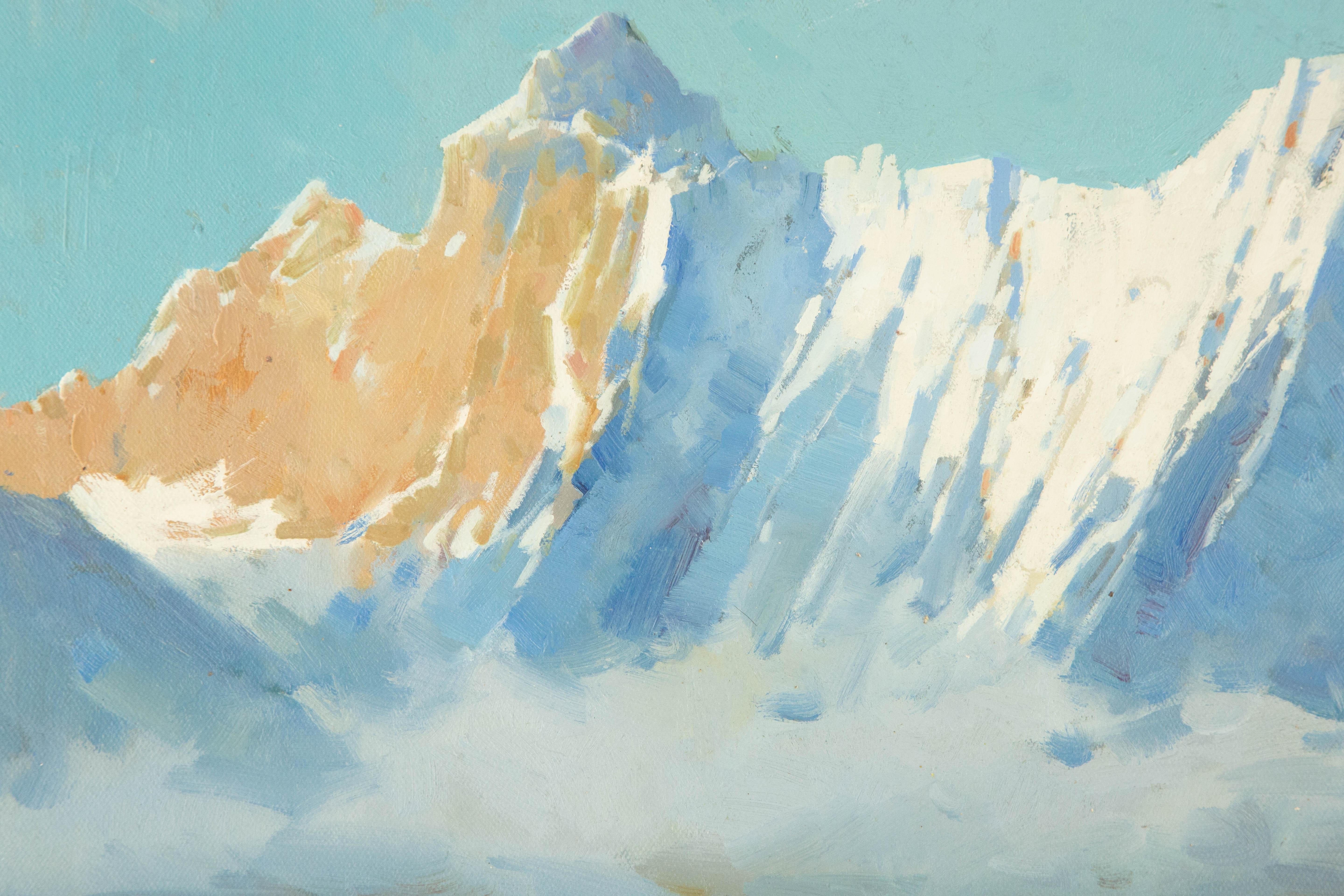 Yun Xi Landschaft, Original, Ölgemälde auf Leinwand, „Schneeflocken Peak“ im Angebot 1