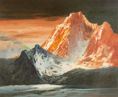 Yun Xi Landschaft, Original, Öl auf Leinwand, „Schneeflockenspitzen, rot gefärbt“, Yun Xi