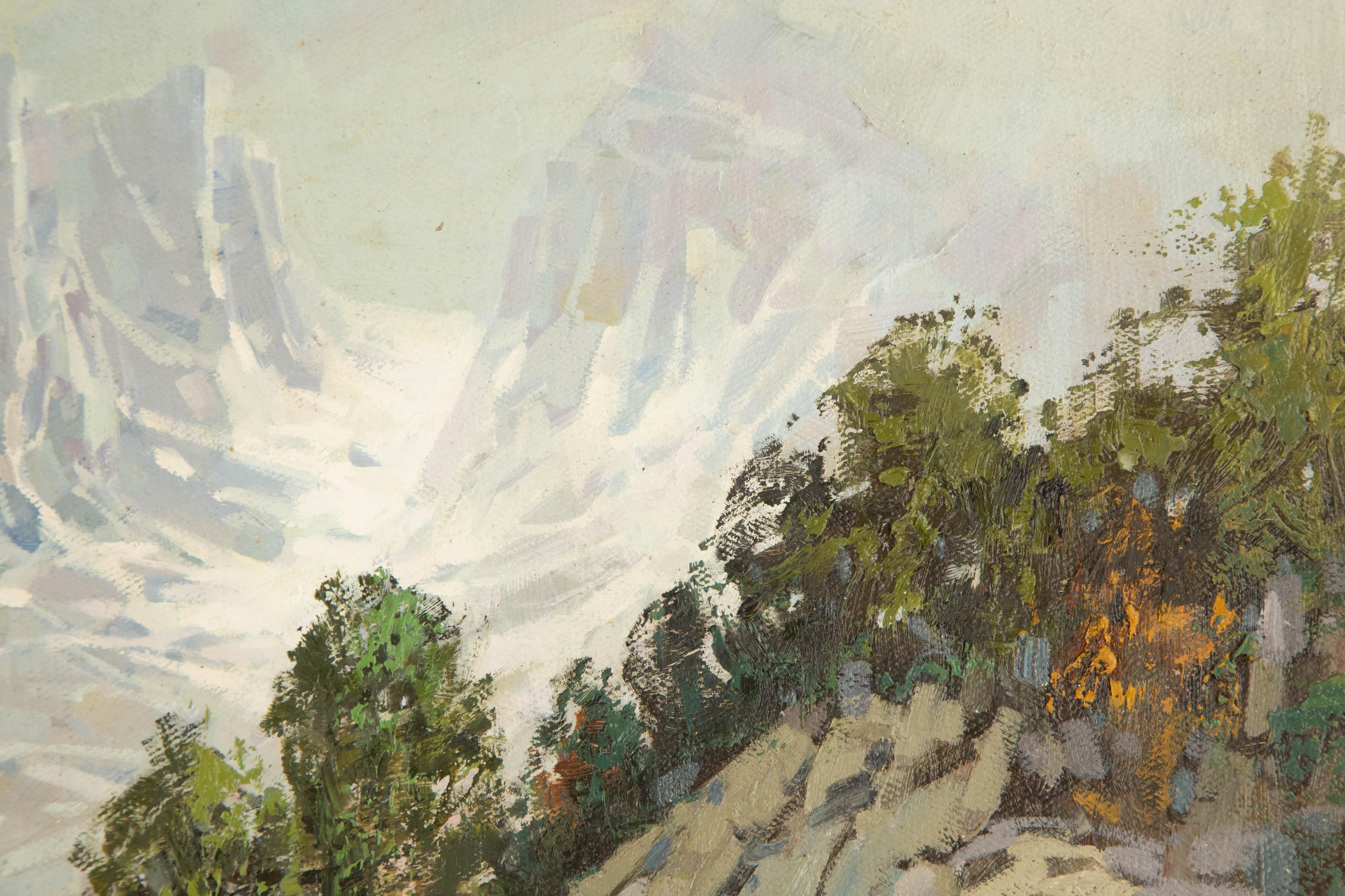 Yun Xi Landschaft, Original Ölgemälde auf Leinwand, „Stream Under The Snow Peak“ im Angebot 3