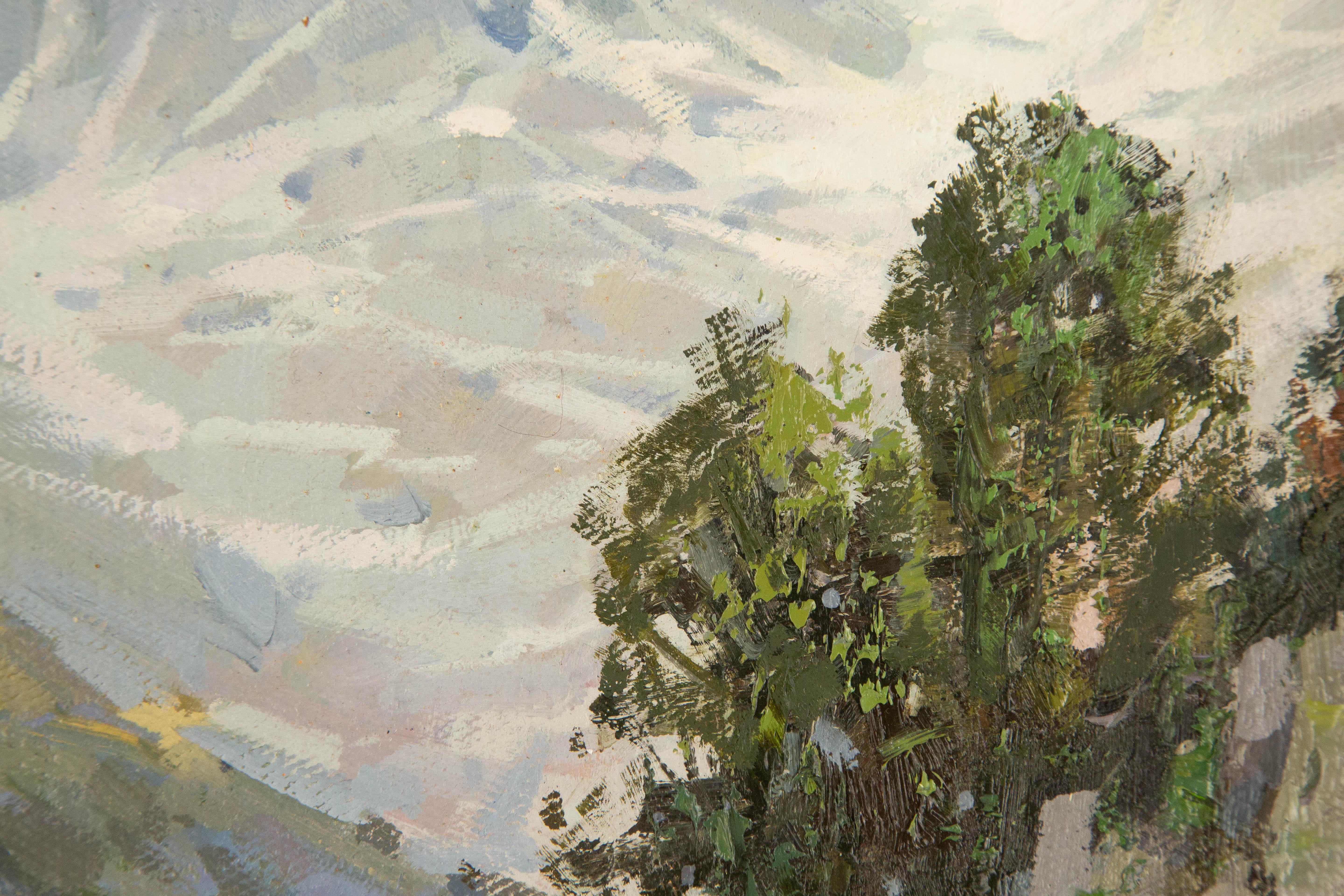 Yun Xi Landschaft, Original Ölgemälde auf Leinwand, „Stream Under The Snow Peak“ im Angebot 5