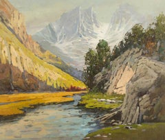 Yun Xi Landschaft, Original Ölgemälde auf Leinwand, „Stream Under The Snow Peak“
