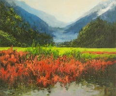 Yun Xi Paisaje Original Óleo Sobre Lienzo "Bajo La Montaña"