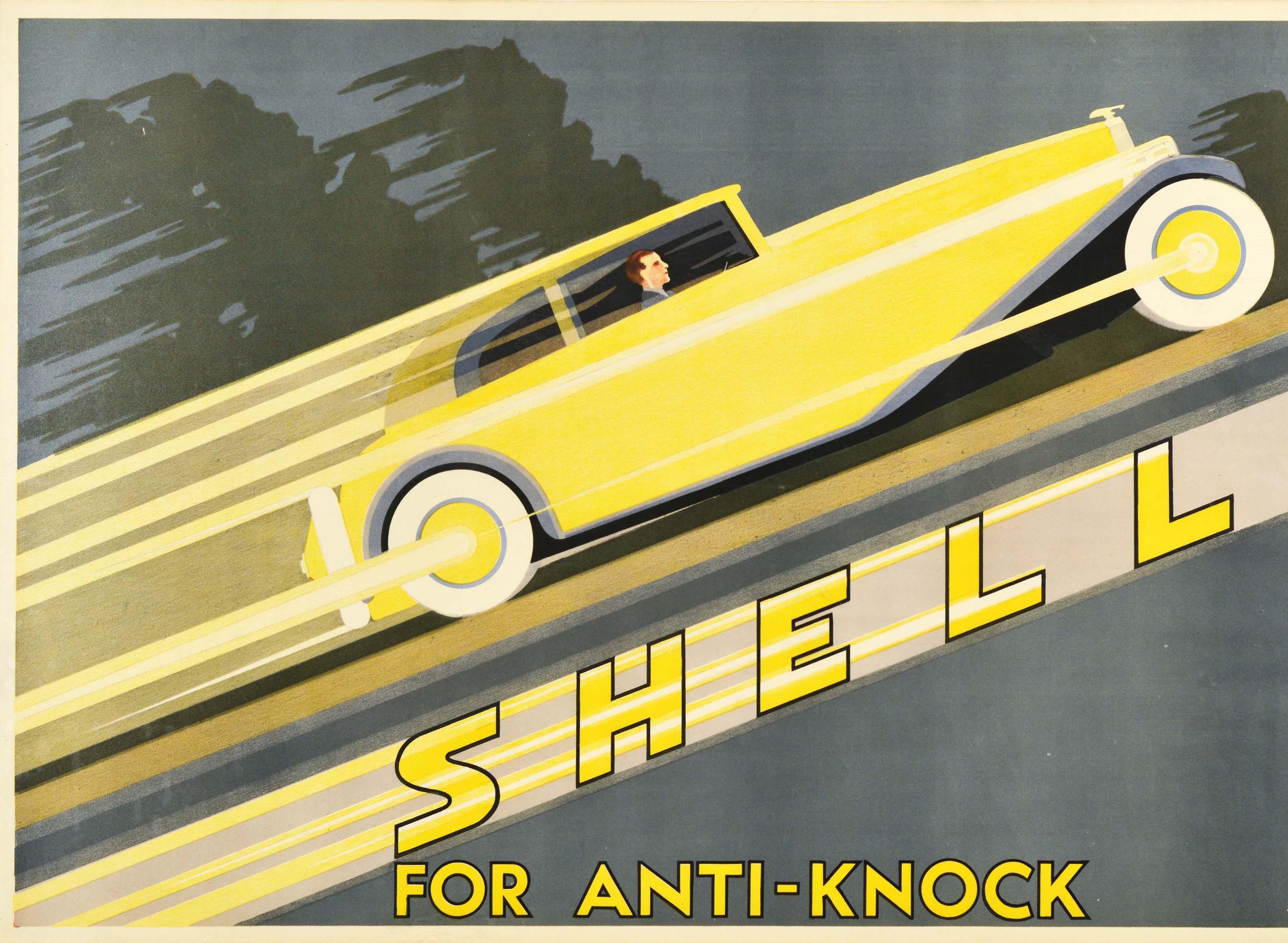 Original Vintage Advertising Poster Shell For Anti Knock Rolls Royce Classic Car - Art Deco Print by Yunge