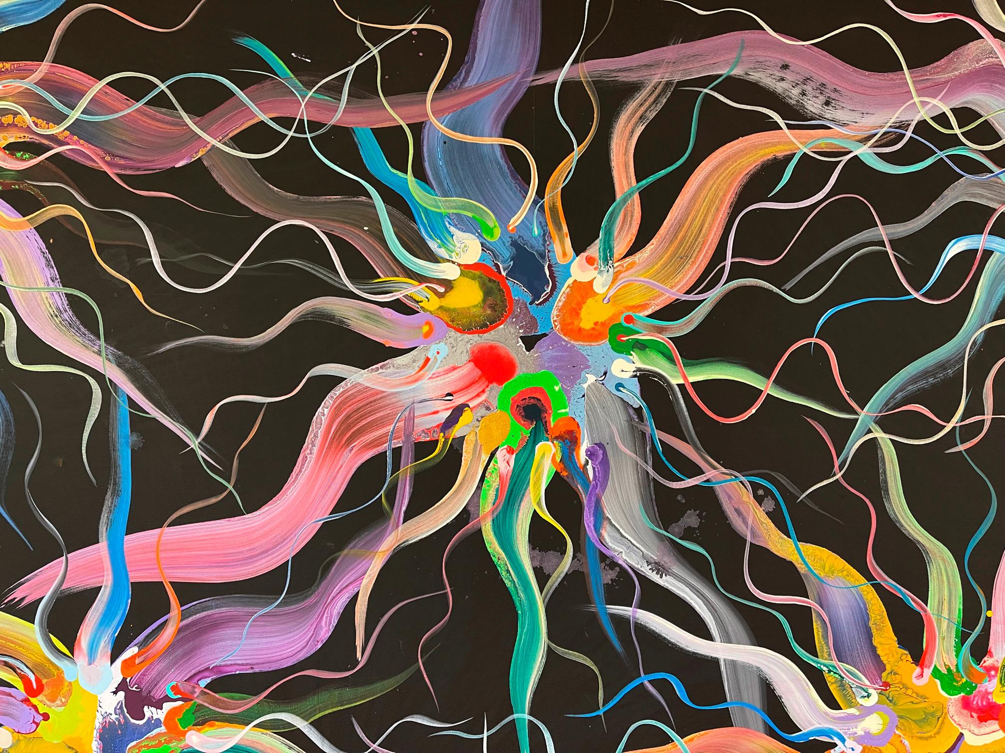 Ondas y partículas, 2021 por  Yunior Manino
Pintura acrílica sobre lienzo  
Tamaño de la imagen: 170 cm H X 192 cm A
Sin enmarcar 

Firmado por el artista
_______
Yunior Marino completó sus estudios en el Instituto Superior de Artes de Cuba antes de