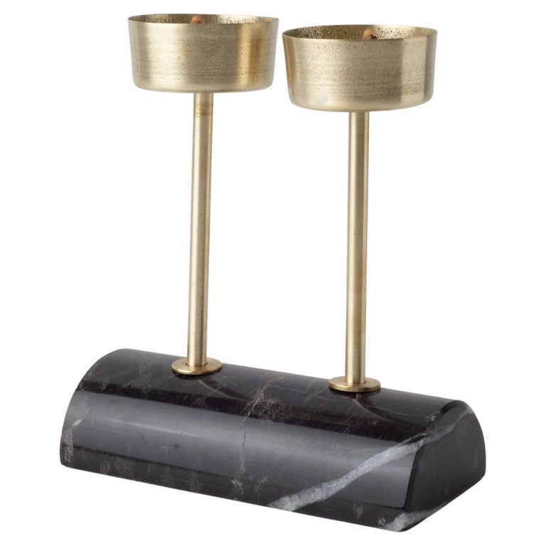 Yunta Black Marble and Brass Candle Holders For Sale at 1stDibs