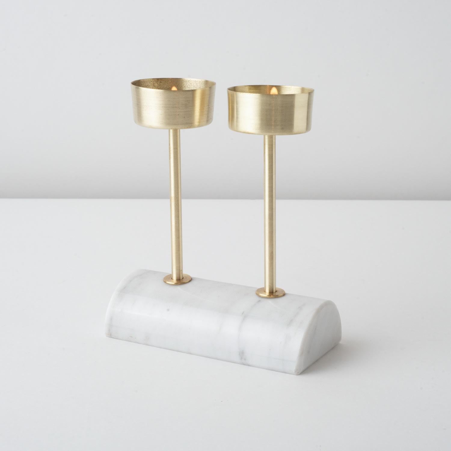 Yunta Travertine Marble & Brass Candle Holders For Sale 3