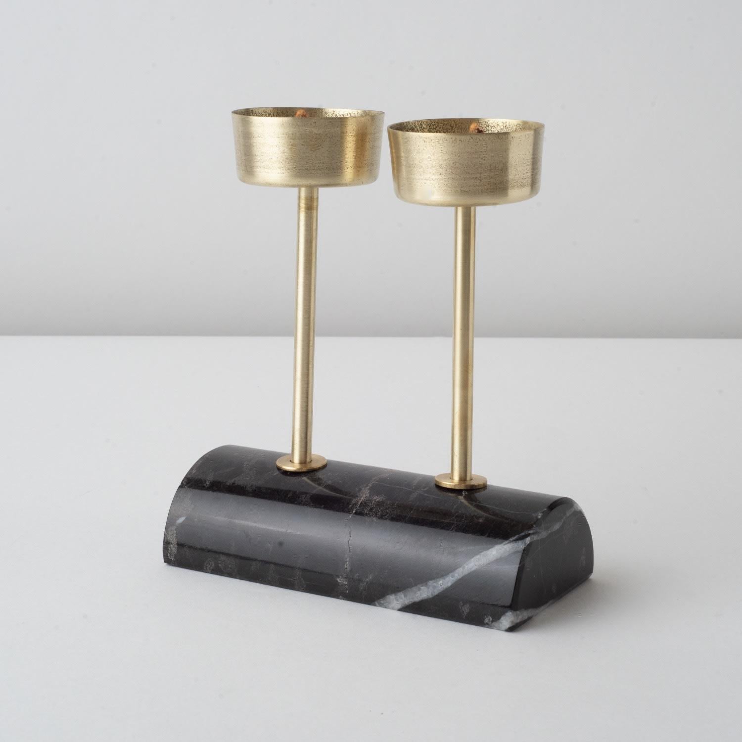 Yunta Travertine Marble & Brass Candle Holders For Sale 4