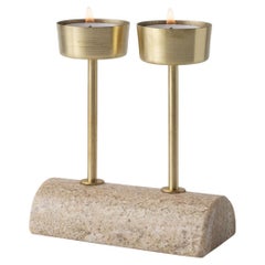 Yunta Travertine Marble & Brass Candle Holders