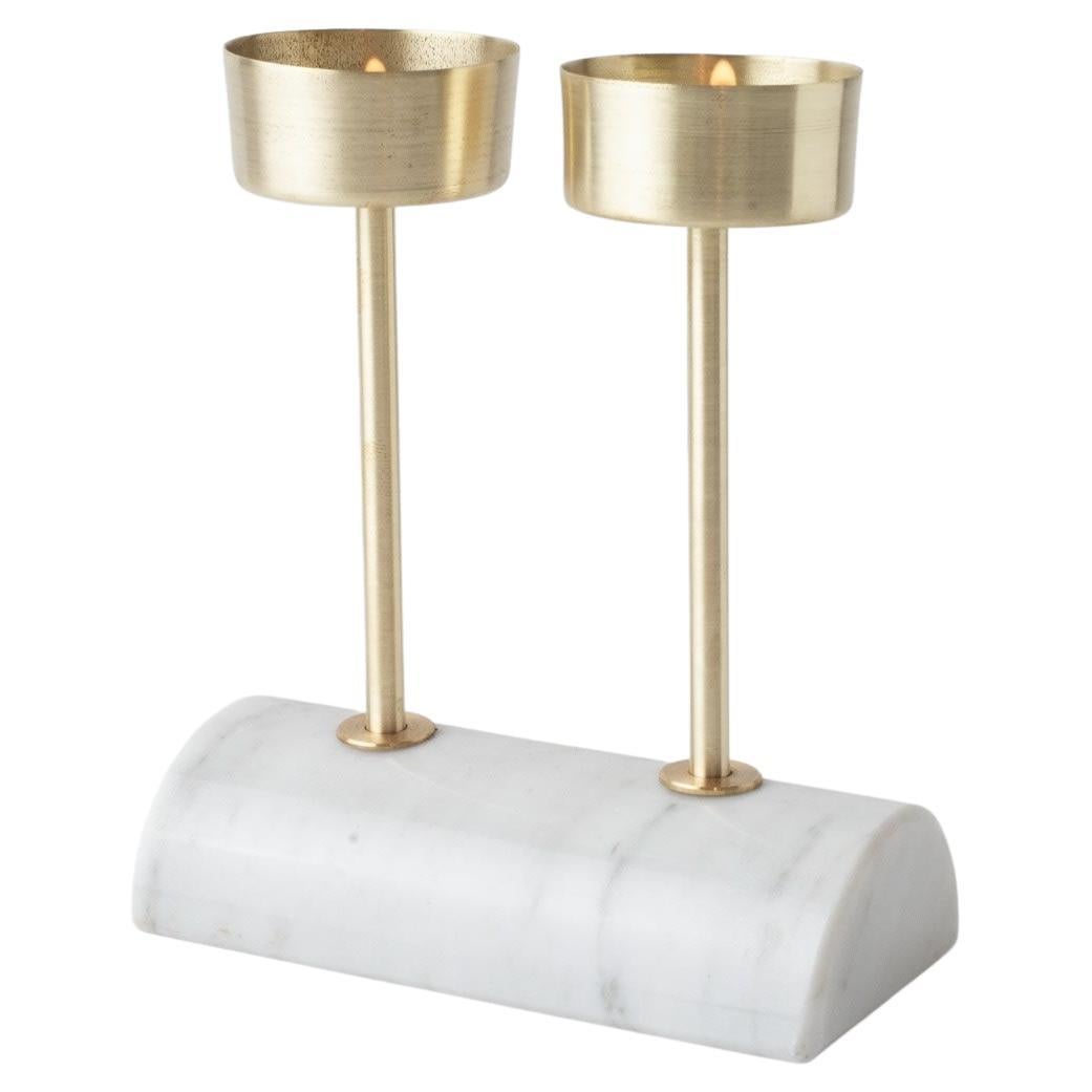 Yunta White Marble & Brass Candle Holders For Sale