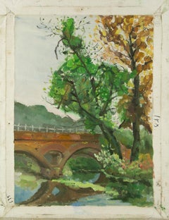 Yunxian Li Paesaggio olio originale su tela "Ponte e albero"