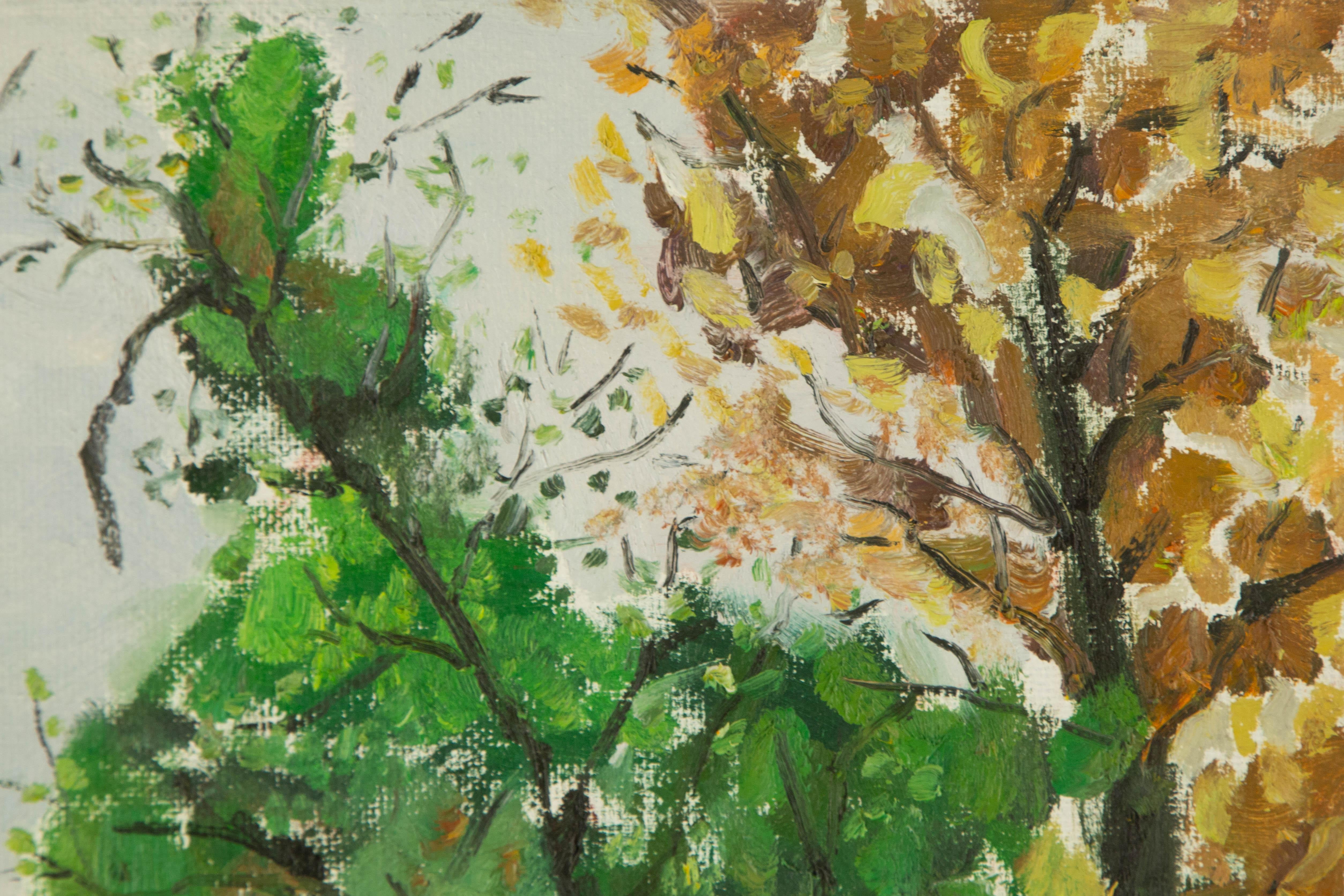  Title: Bridge and Tree
 Medium: Oil on canvas
 Size: 21.5 x 15.5 inches
 Frame: Framing options available!
 Condition: The painting appears to be in excellent condition.
 Note: This painting is unstretched, shipped rolled unless stretching/framing