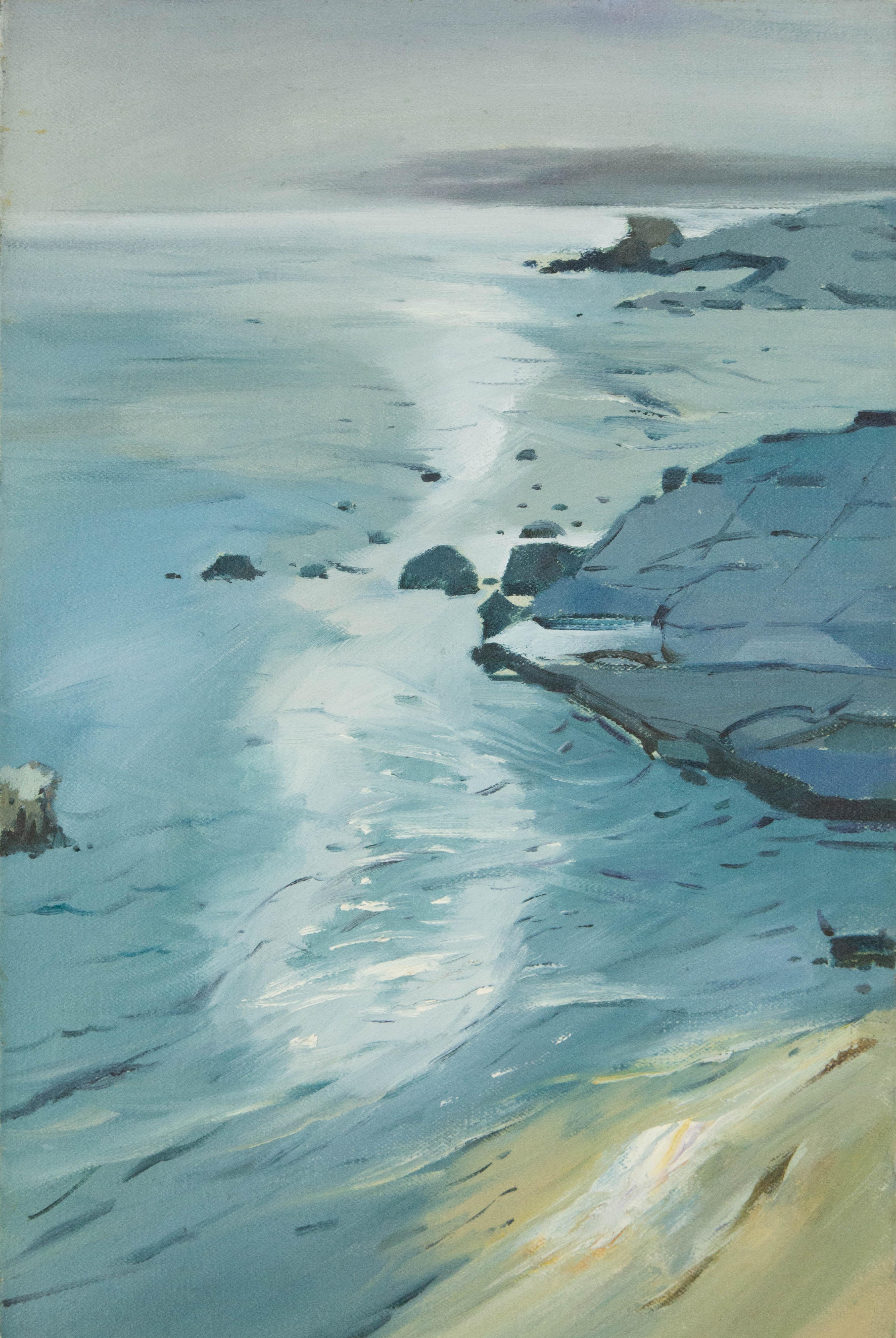  Yunxian Li Landscape Painting - Yunxian Li Waterscape Original Oil Painting "Blue Seaside"