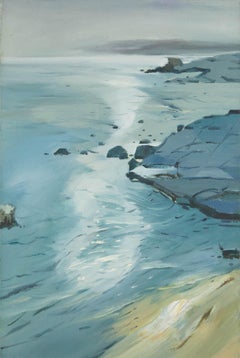 Peinture à l'huile originale de Yunxian Li, paysage de bord de mer bleu