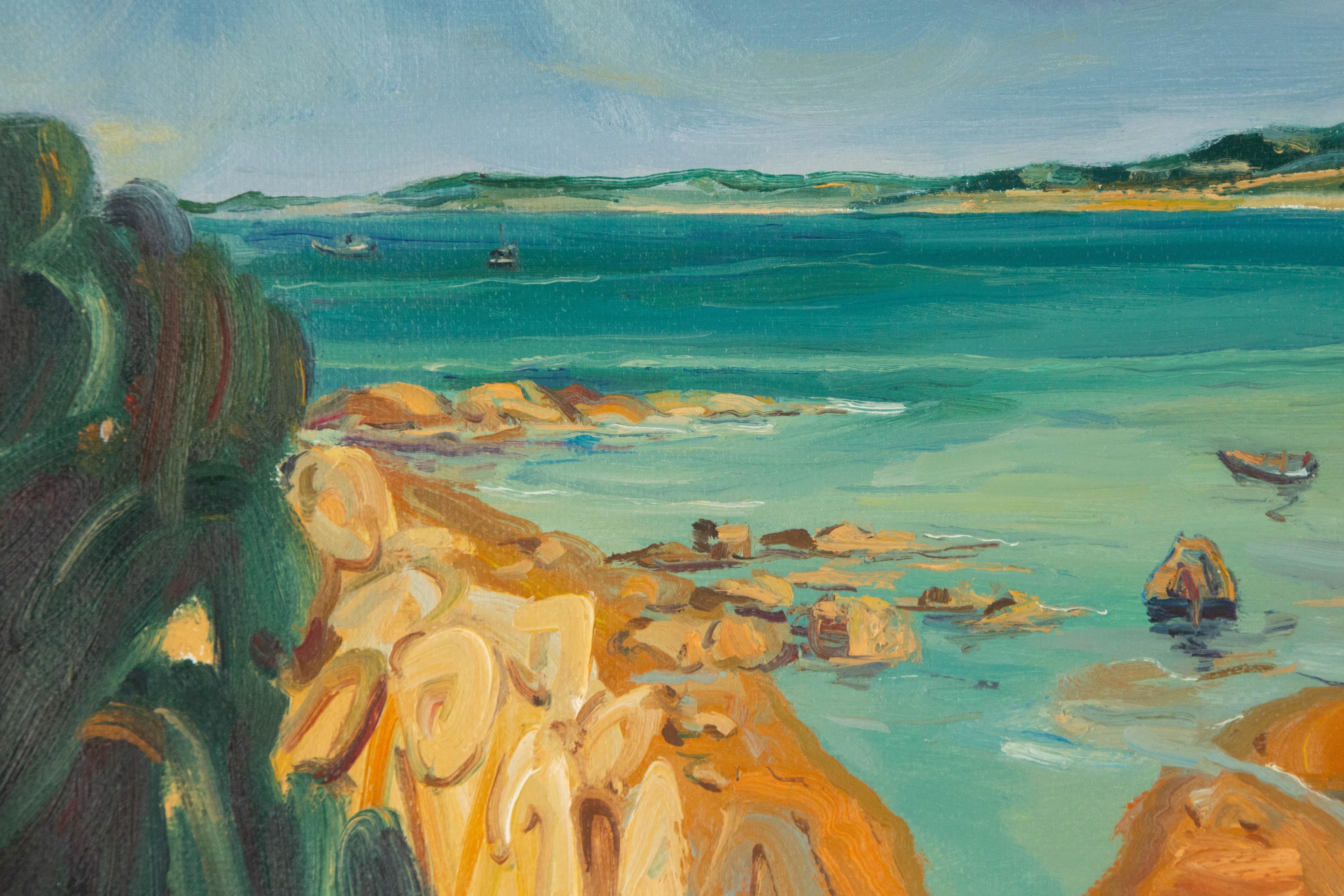  Title: Boats On The Seashore
 Medium: Oil on canvas
 Size: 19 x 23 inches
 Frame: Framing options available!
 Condition: The painting appears to be in excellent condition.
 Note: This painting is unstretched
 Year: 2015
 Artist:  Yunxian Li
