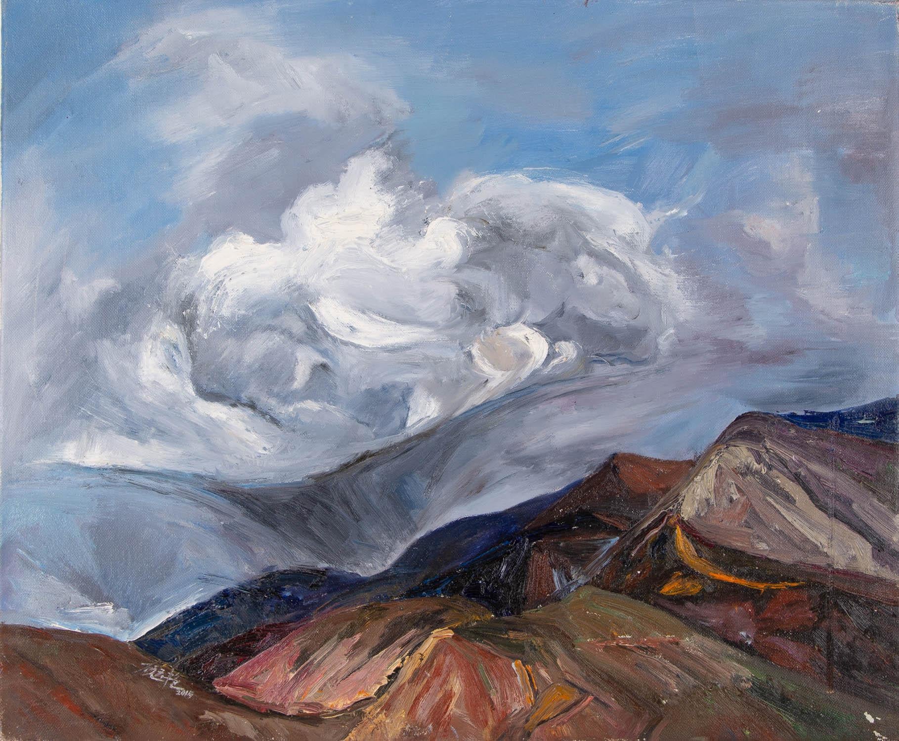Yunyan Gu Landschaft, Original, Öl auf Leinwand, „Brunnen und Wolke“, Yunyan Gu im Angebot 1