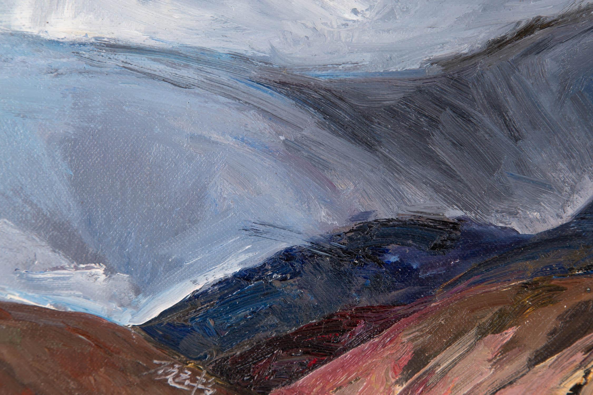 Yunyan Gu Landschaft, Original, Öl auf Leinwand, „Brunnen und Wolke“, Yunyan Gu im Angebot 5