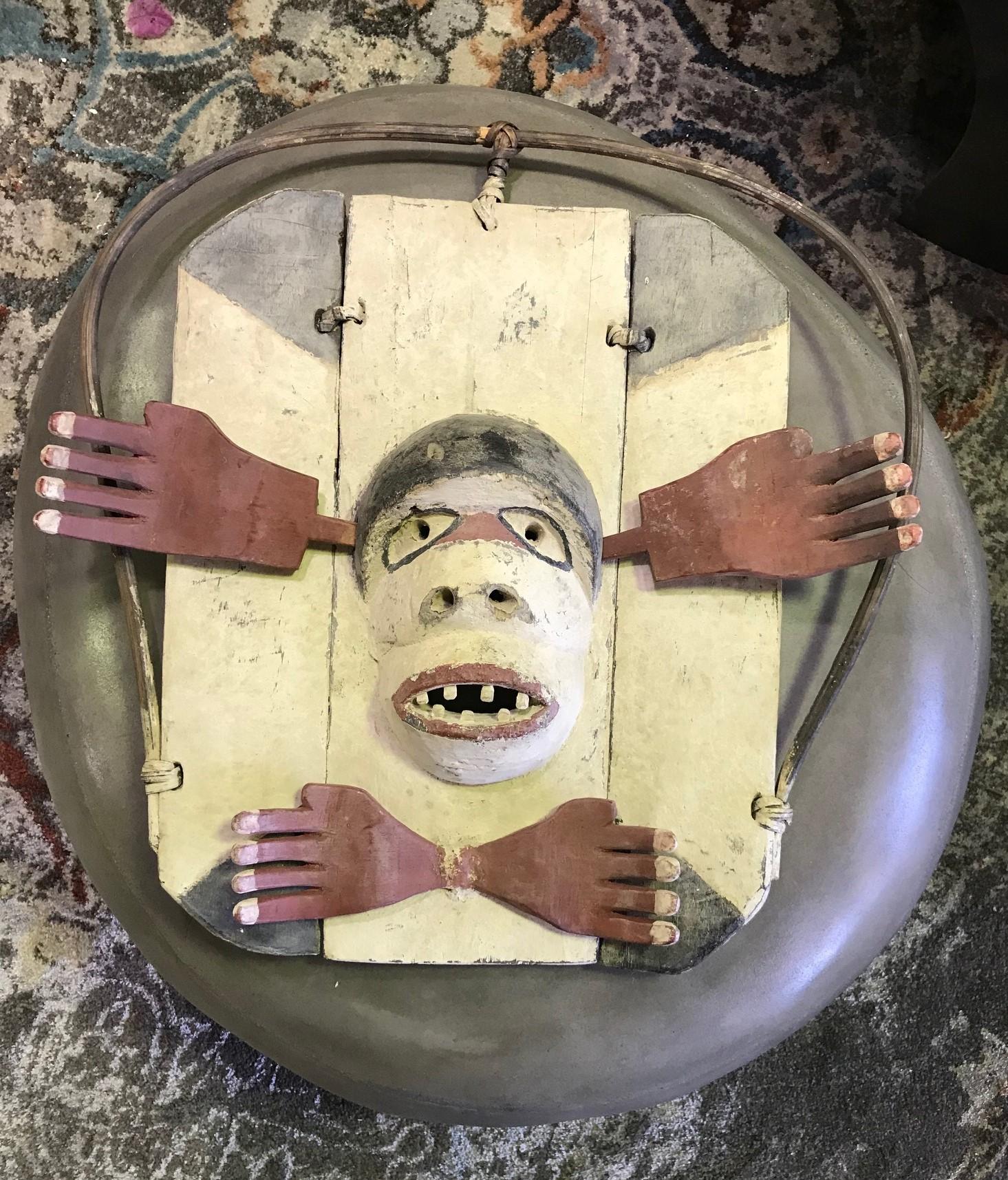 Yupik Yup'ik Native American Alaska Carved Polychrome Wood Anthropomorphic Mask For Sale 6