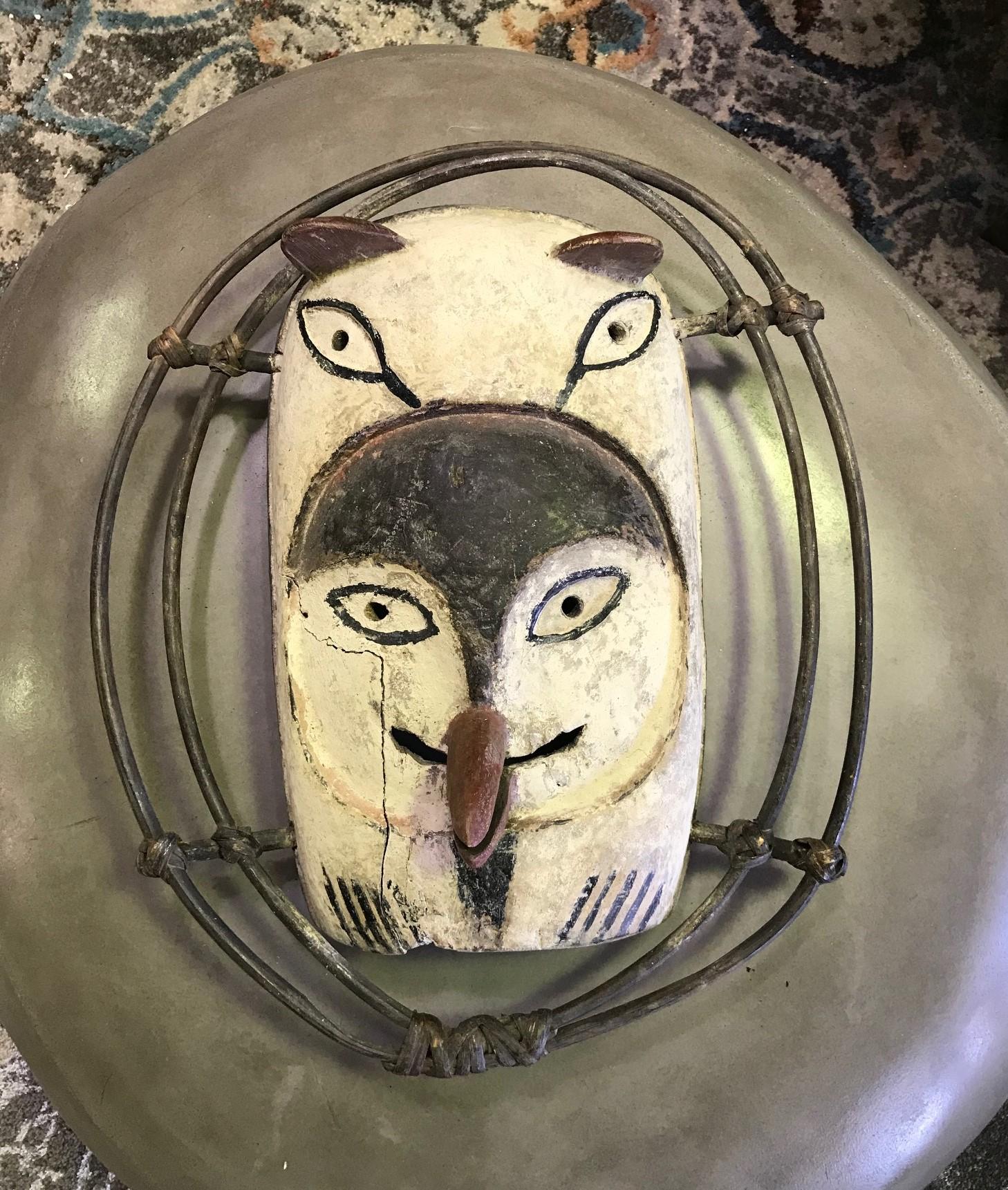Yupik Yup'ik Native American Alaska Carved Polychrome Wood Anthropomorphic Mask For Sale 7