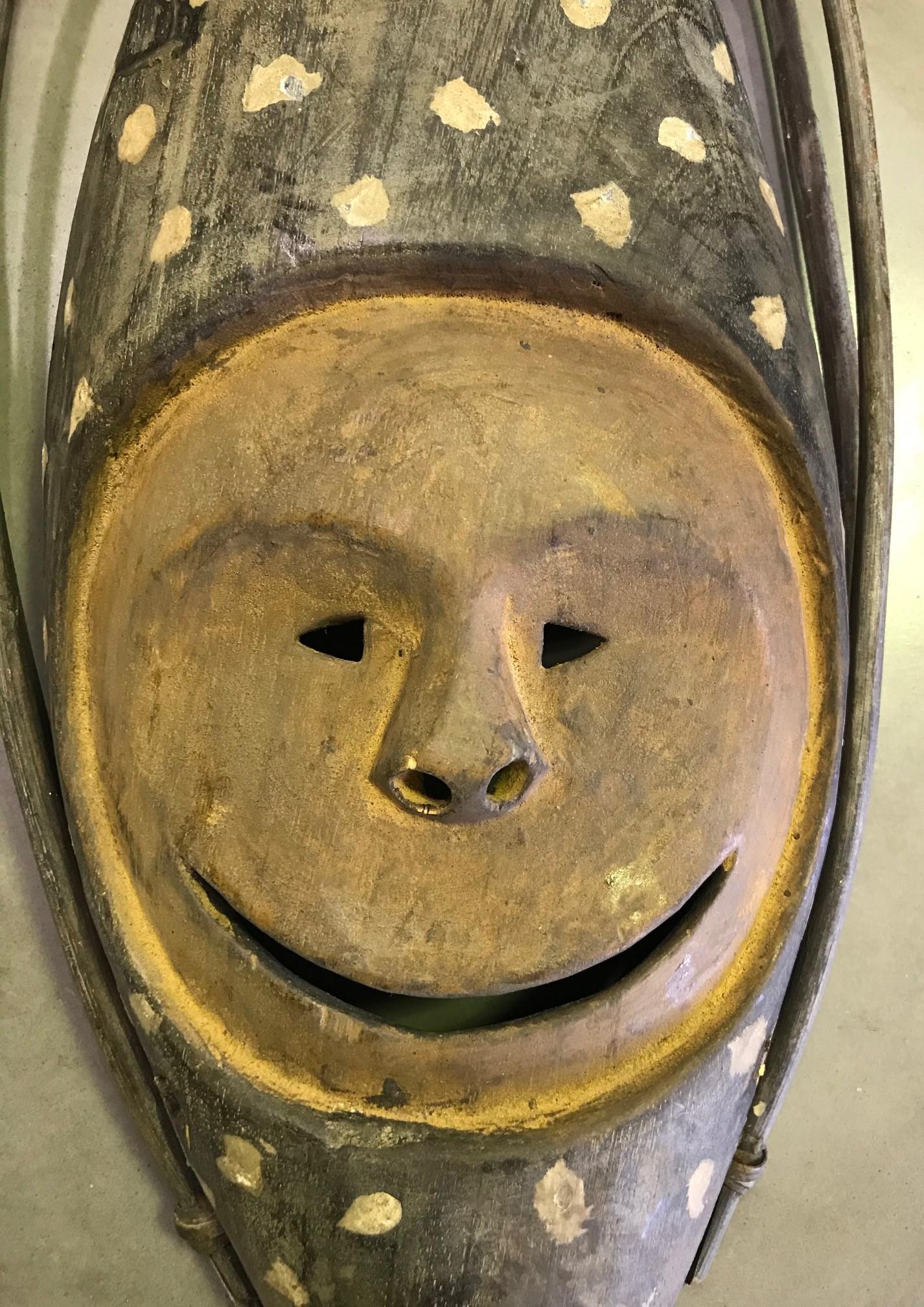 Hand-Carved Yupik Yup'ik Native American Alaska Carved Polychrome Wood Anthropomorphic Mask For Sale