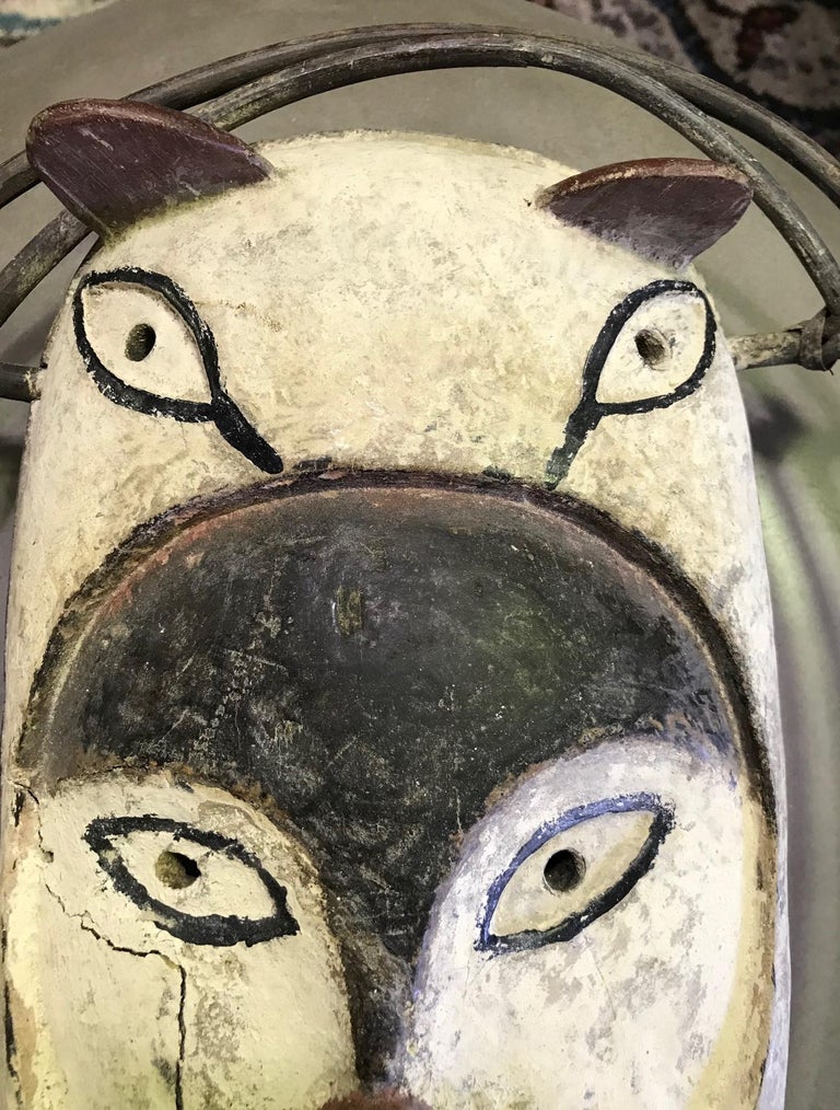 20th Century Yupik Yup'ik Native American Alaska Carved Polychrome Wood Anthropomorphic Mask For Sale