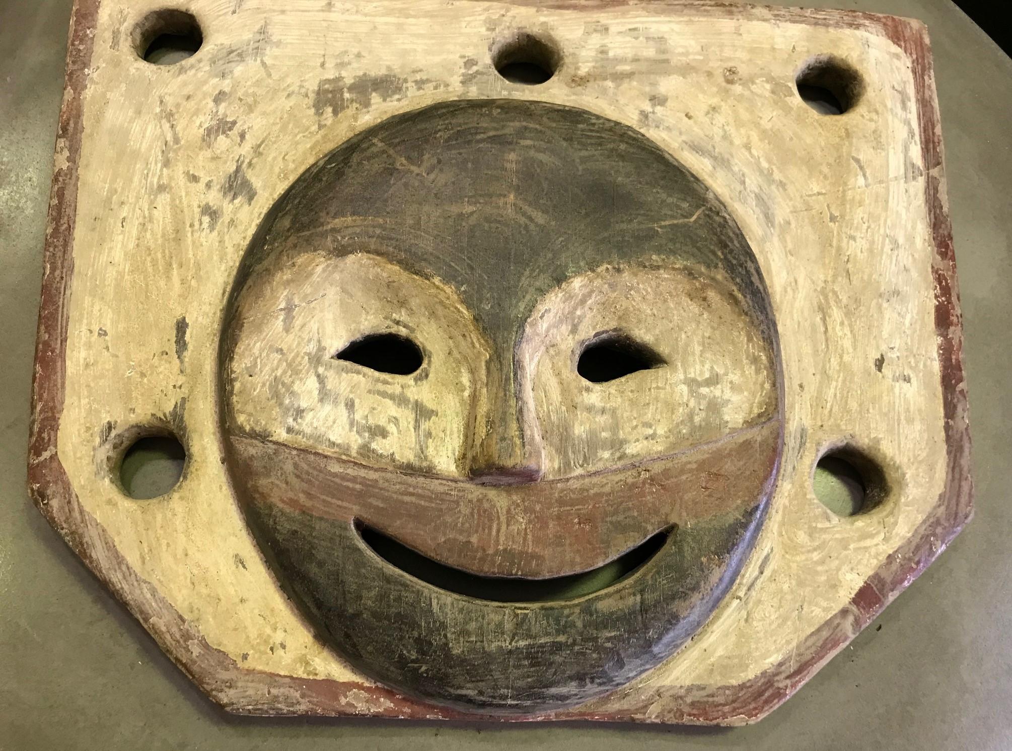 A beautiful, somewhat benevolent mask by the Yup'ik (Yupik) aboriginal, indigenous people of South-Western & South Central Alaska. The Yup'ik people, who are related to the Inuit peoples, have a long history of ceremonial mask making. Yup'ik masks