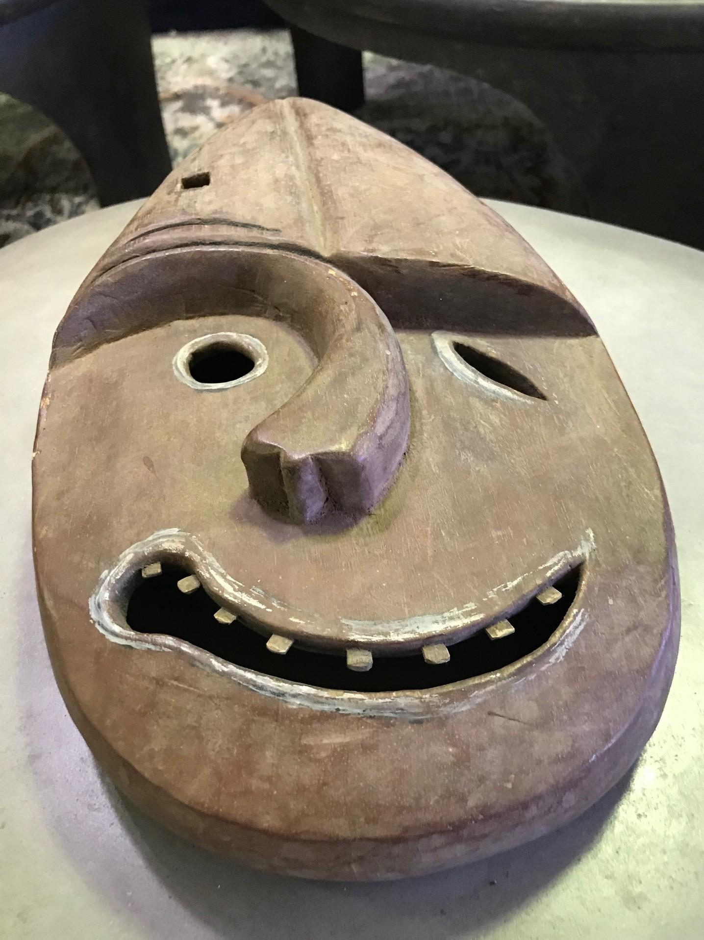 Yupik Yup'ik Native American Alaska Polychrome Wood Anthropomorphic Spirit Mask In Good Condition In Studio City, CA