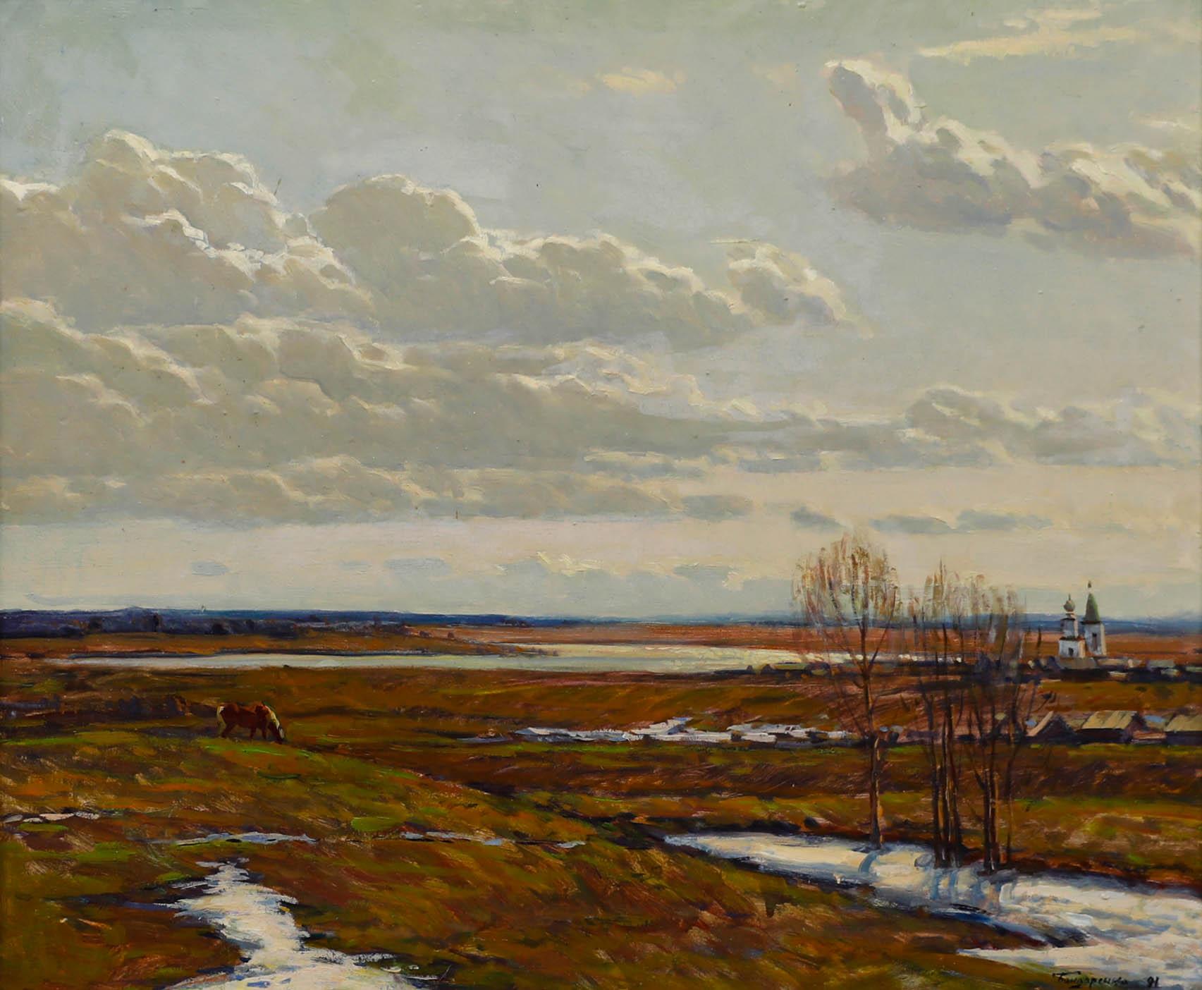 Yuri Bondarenko (b.1952)  - Framed 20th Century Oil, Spring Near Lichoslavl 1