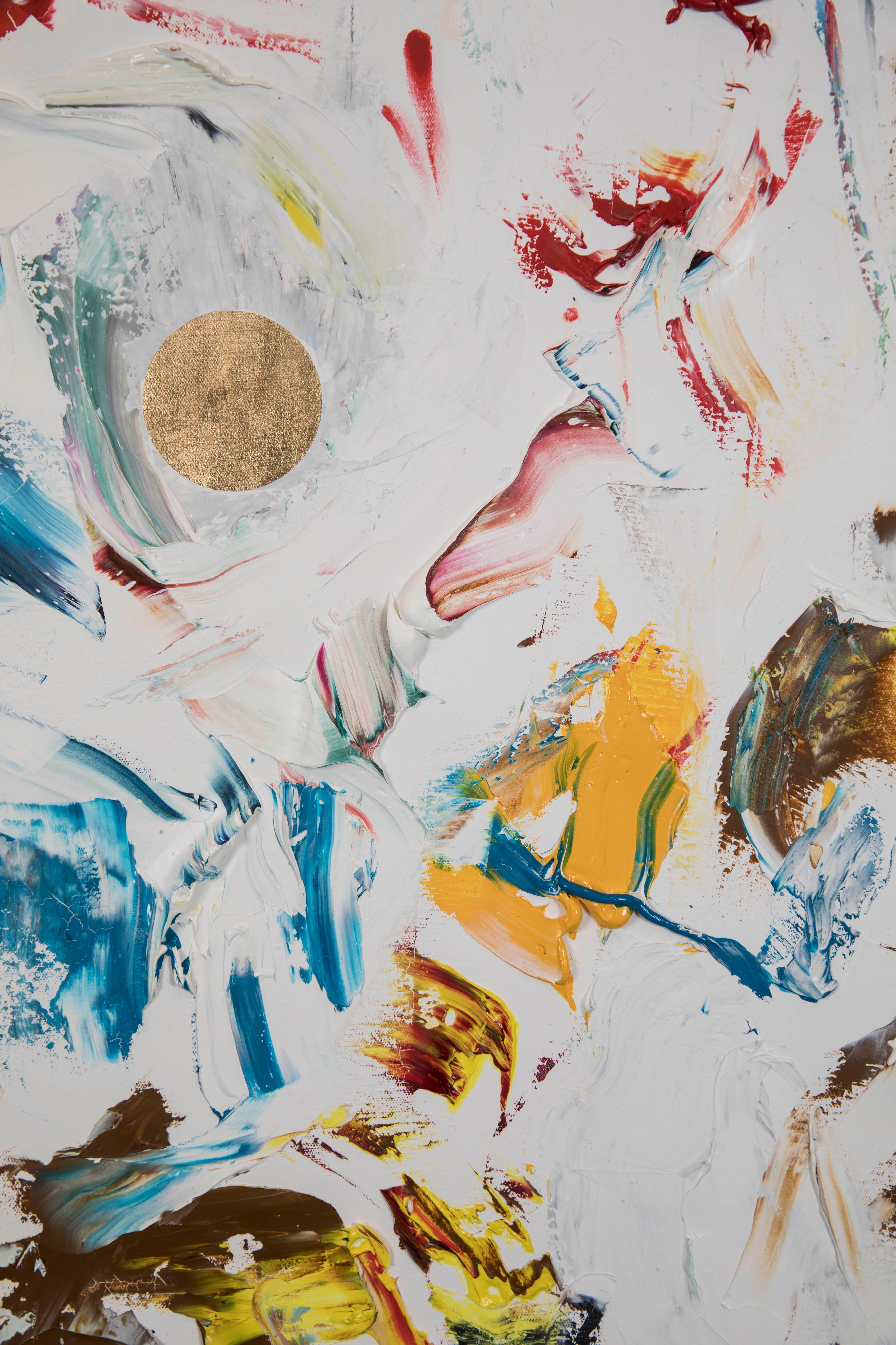 CHAOS I - quadro astratto contemporaneo e colorato con foglia d'oro in vendita 2