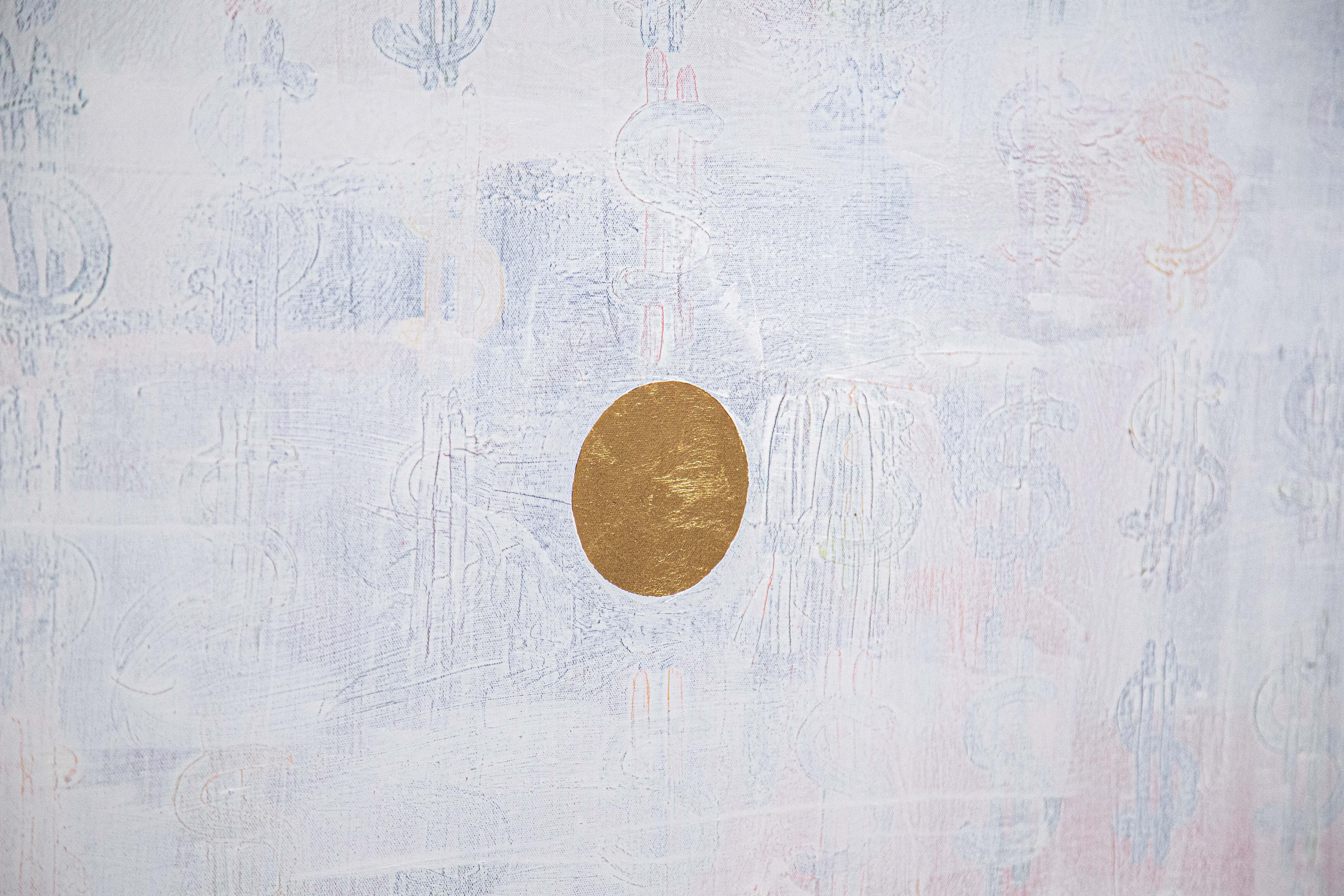 DINERO - PINTURA CENTRO ORO - Pintura abstracta al óleo y pan de oro, Signos de dólar en venta 1
