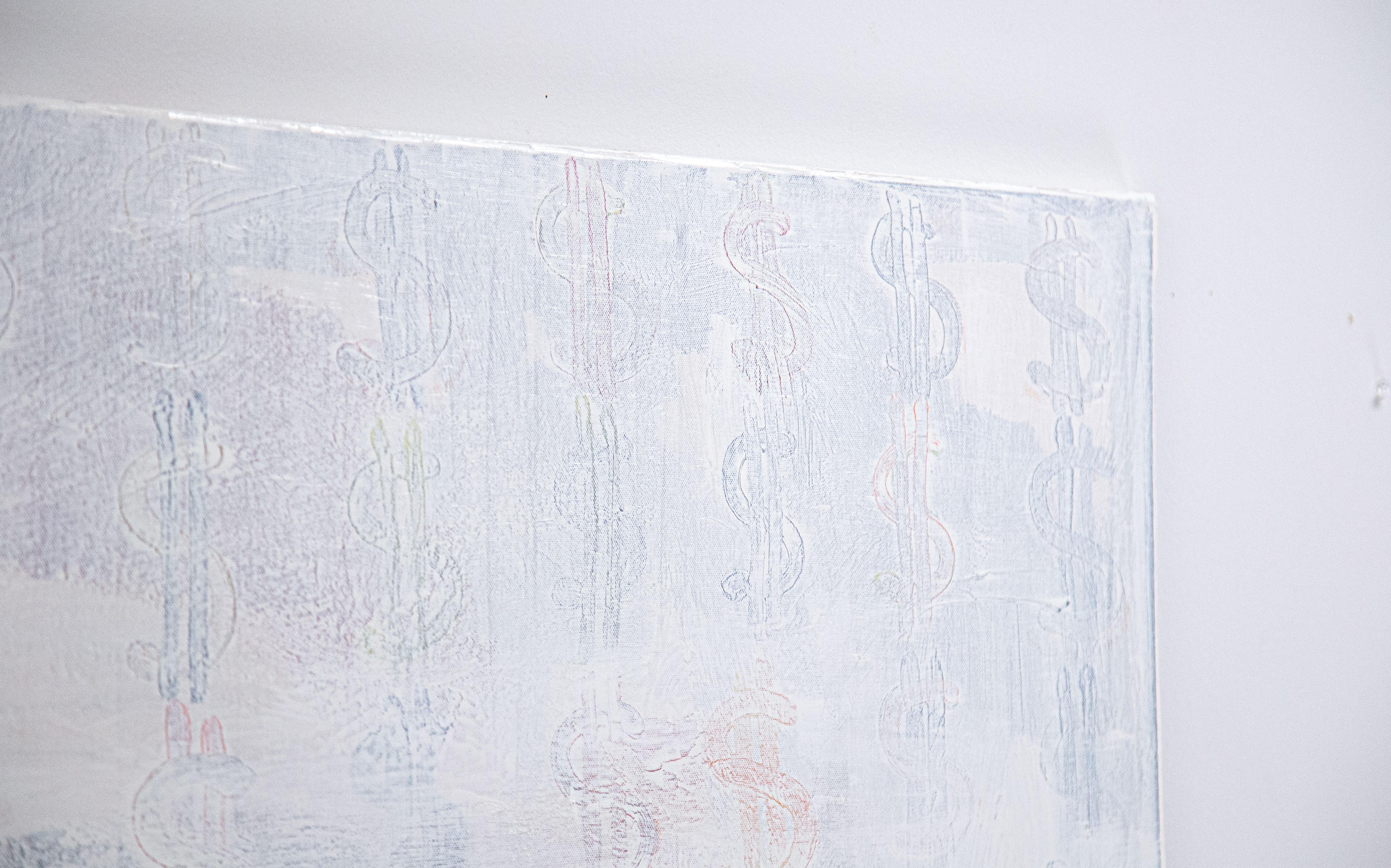 DINERO - PINTURA CENTRO ORO - Pintura abstracta al óleo y pan de oro, Signos de dólar en venta 2